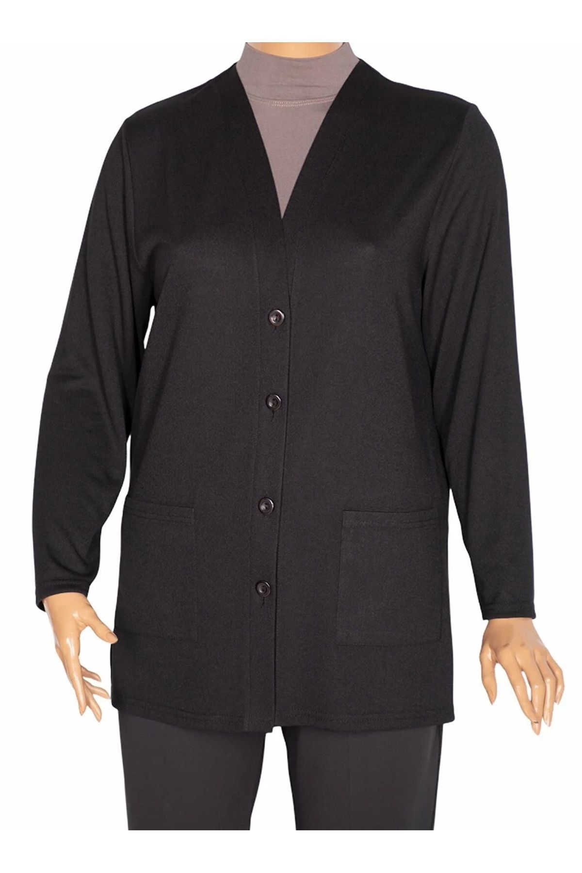 HESNA Kadın  Cepli Düğmeli Siyah Ceket ( Hesna 500 Ceket )