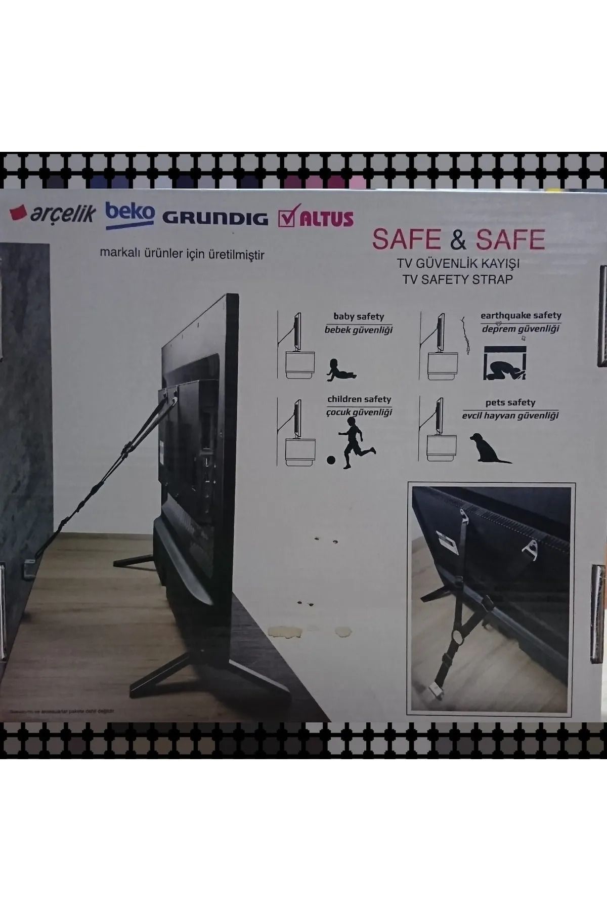 Arçelik Tv-Deprem Güvenliği Sabitleme Kiti Kayışı-Metal Başlıklı-Çelik Tokalı