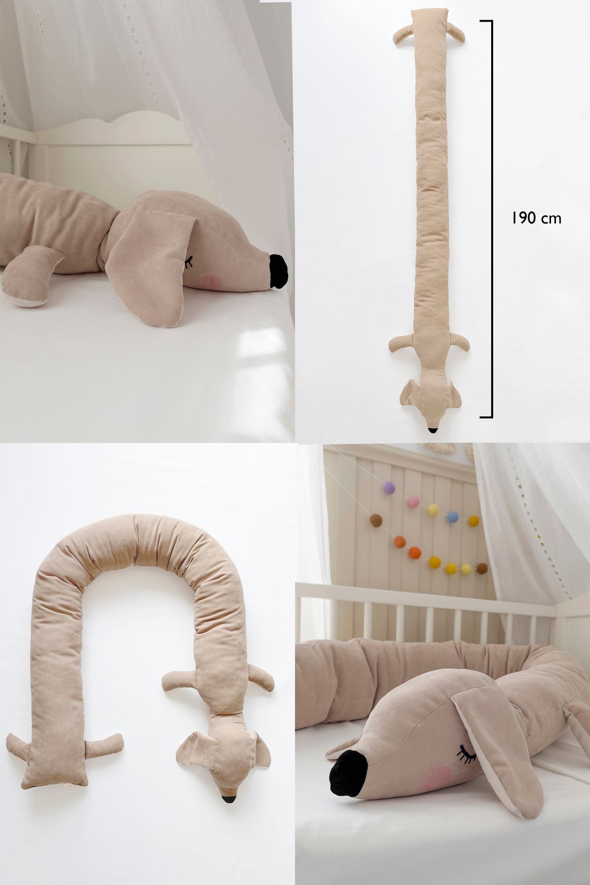 Piamom Sevimli Uzun Beşik Yatak Yan Koruma, Uyku Arkadaşı Bebek Çocuk Odası Dekoratif  Sosis Köpek Yastık