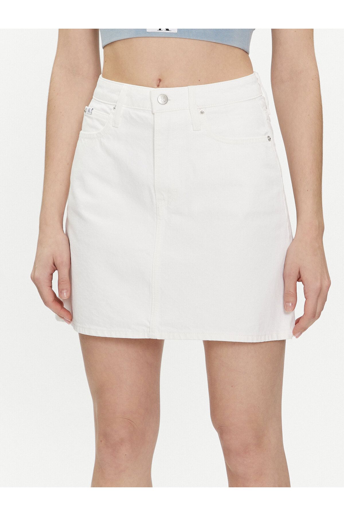 Calvin Klein Kadın Çan A Formu Mini Boy Beyaz Etek J20J222813-1AA