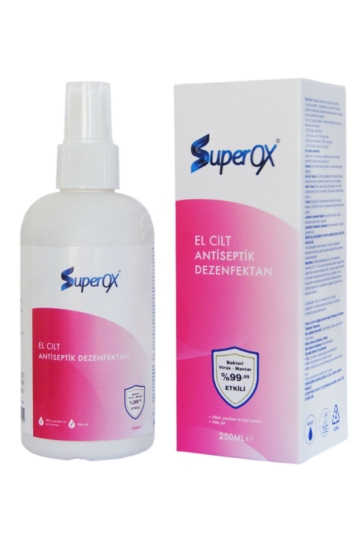 SuperOX Hipokloröz HOCL  Alkolsüz, Su Bazlı El-Cilt- İntim ,Göz Çevresi Dezenfektanı 250 ml