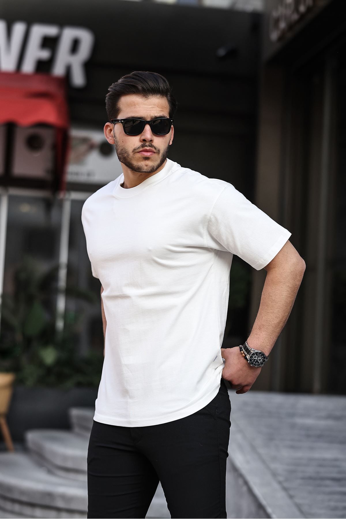 LTC Jeans Beyaz Oversize %100 Pamuk 16/1 Kalın Gramaj Basic Erkek Tişört