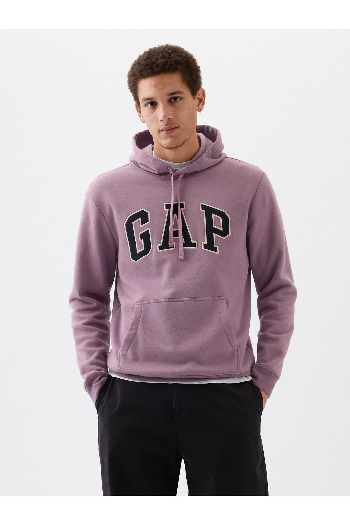 GAP Erkek Açık Mor Gap Logo Kapüşonlu Fleece Sweatshirt