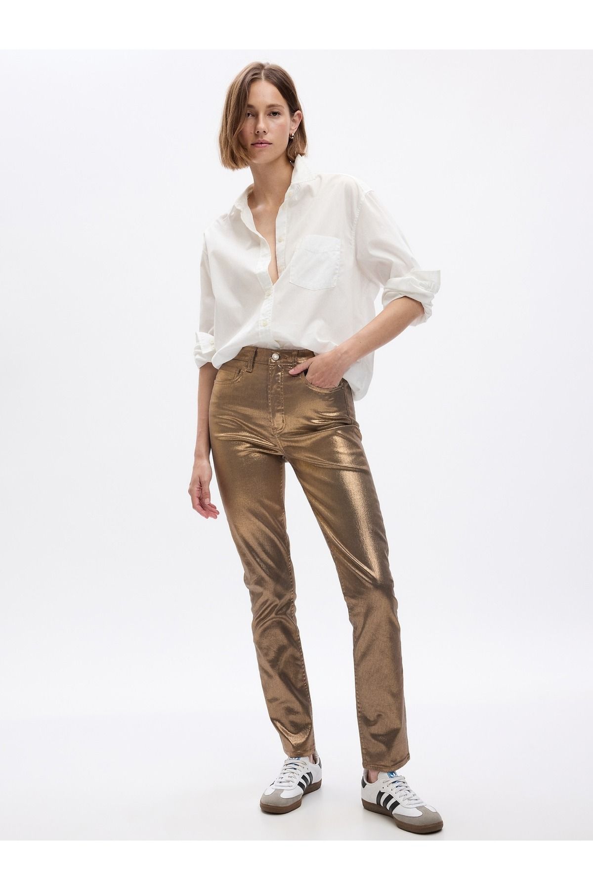GAP Kadın Sarı High Rise Metalik Vintage Slim Washwell™ Jean Pantolon