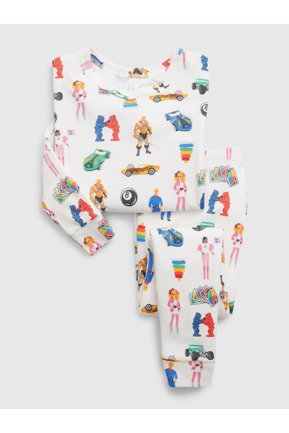 GAP Kız Bebek Krem %100 Organik Pamuk Oyuncak Desenli Pijama Takımı