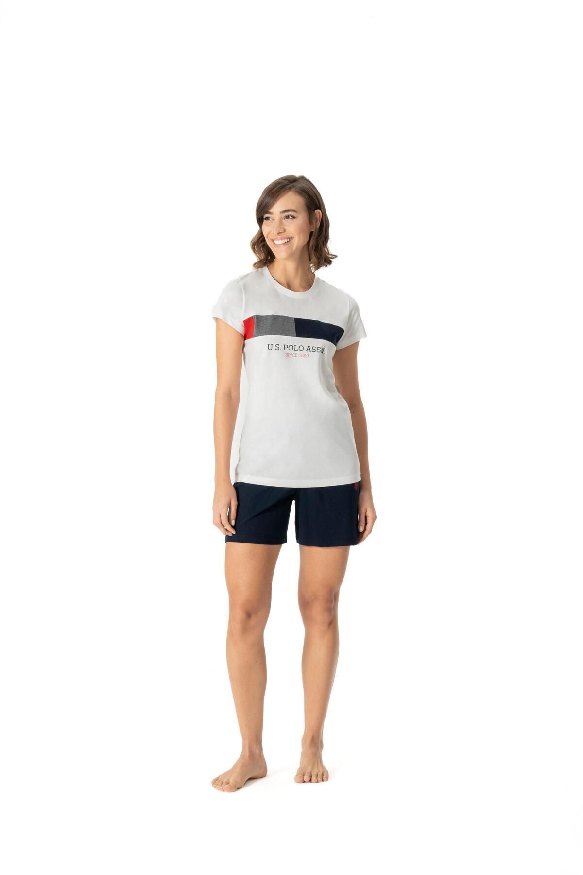 U.S. Polo Assn. - Kadın Ekru Kısa Kol T-shirt Şort Takımı