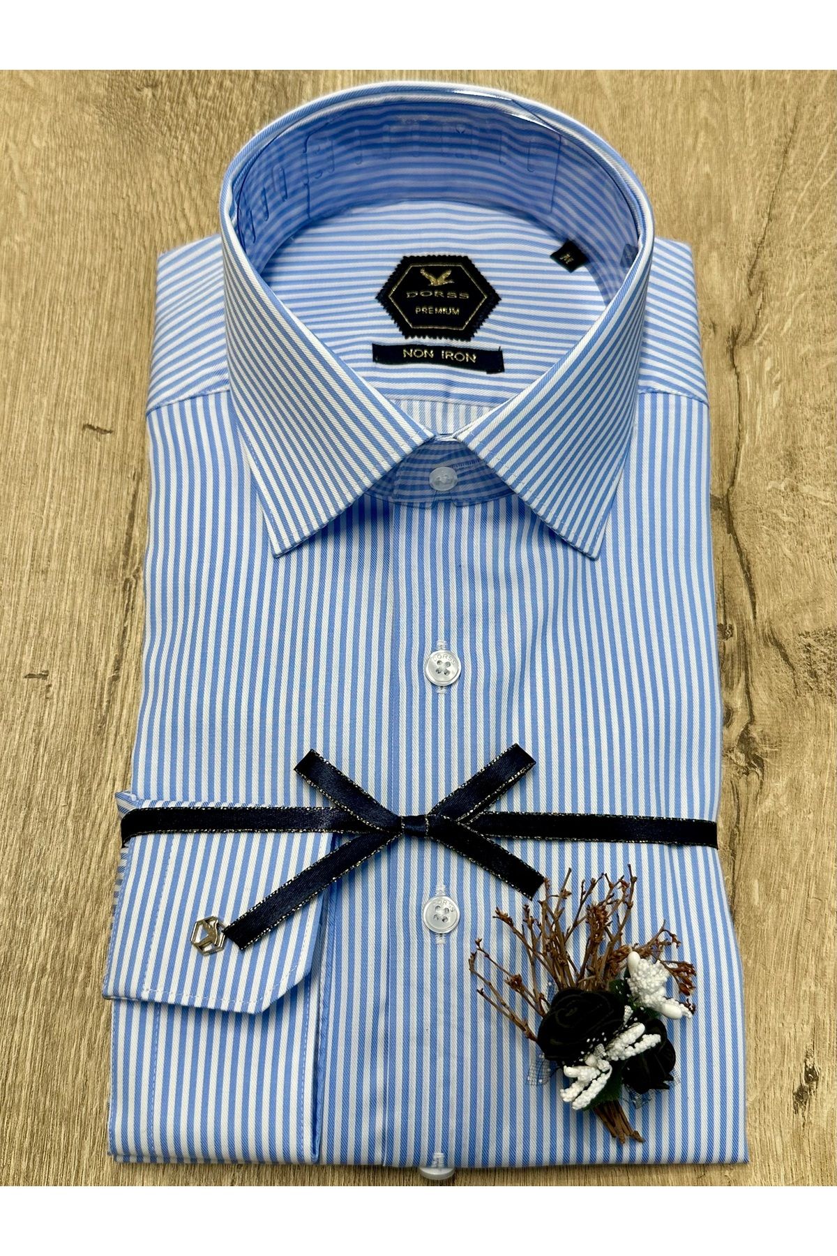 Dorss Uzun Kollu Slim Fit Çizgili Non-Iron Ütü Gerektirmeyen Gömlek