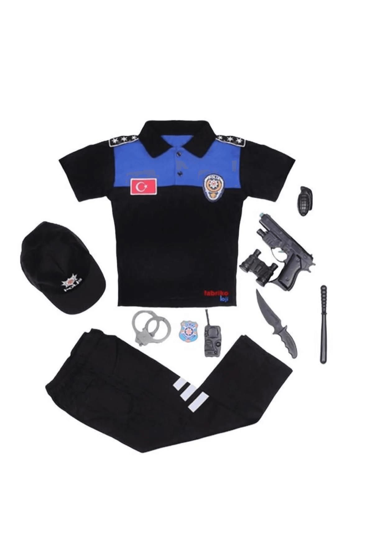 Mashotrend Tişört Polis Kostümü Alt Üst + Şapka + Oyuncak seti Çocuk Polis Kostümü - Çocuk Polis Kıyafeti