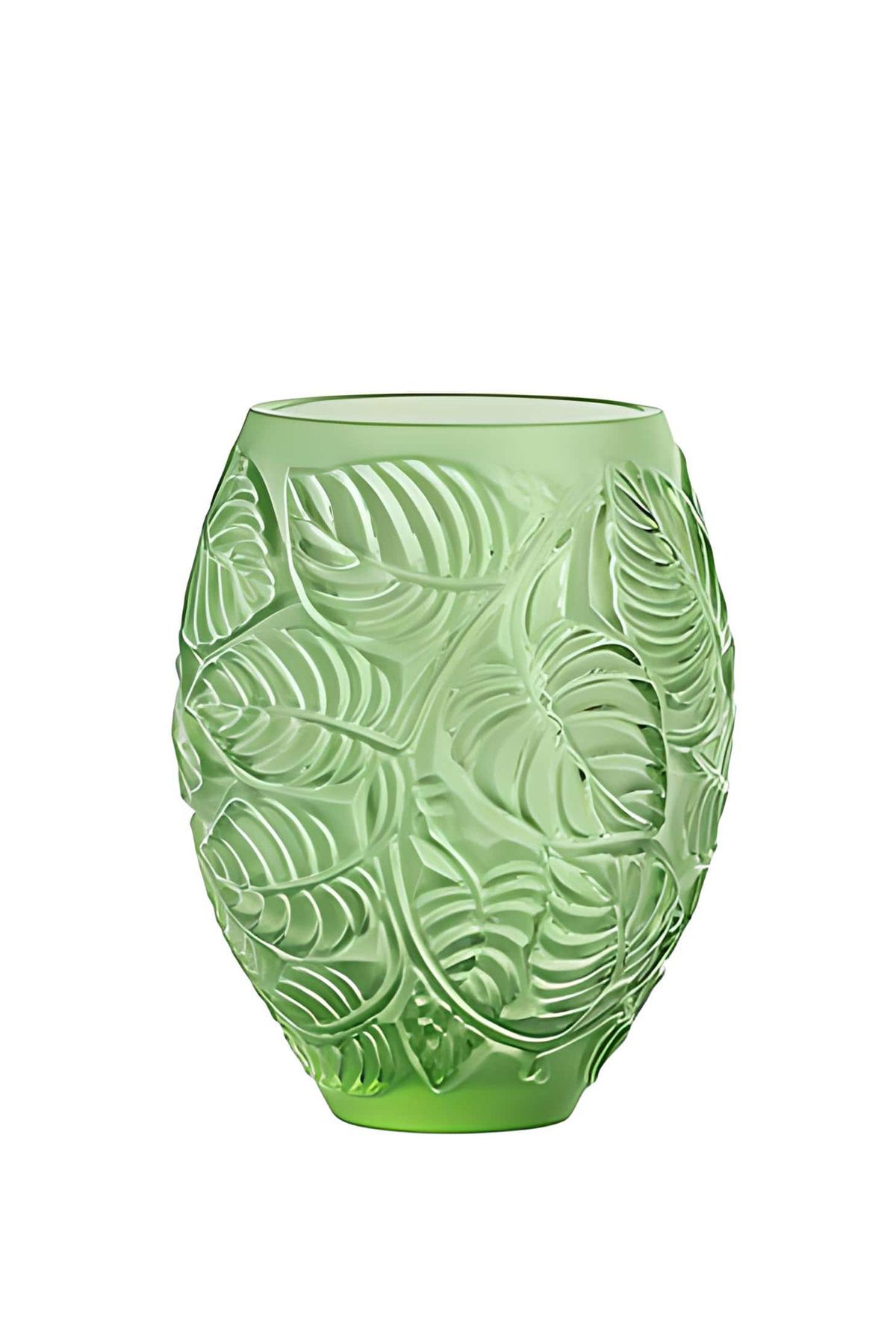 Lalique Yeşil Yaprak Desenli Kristal Vazo