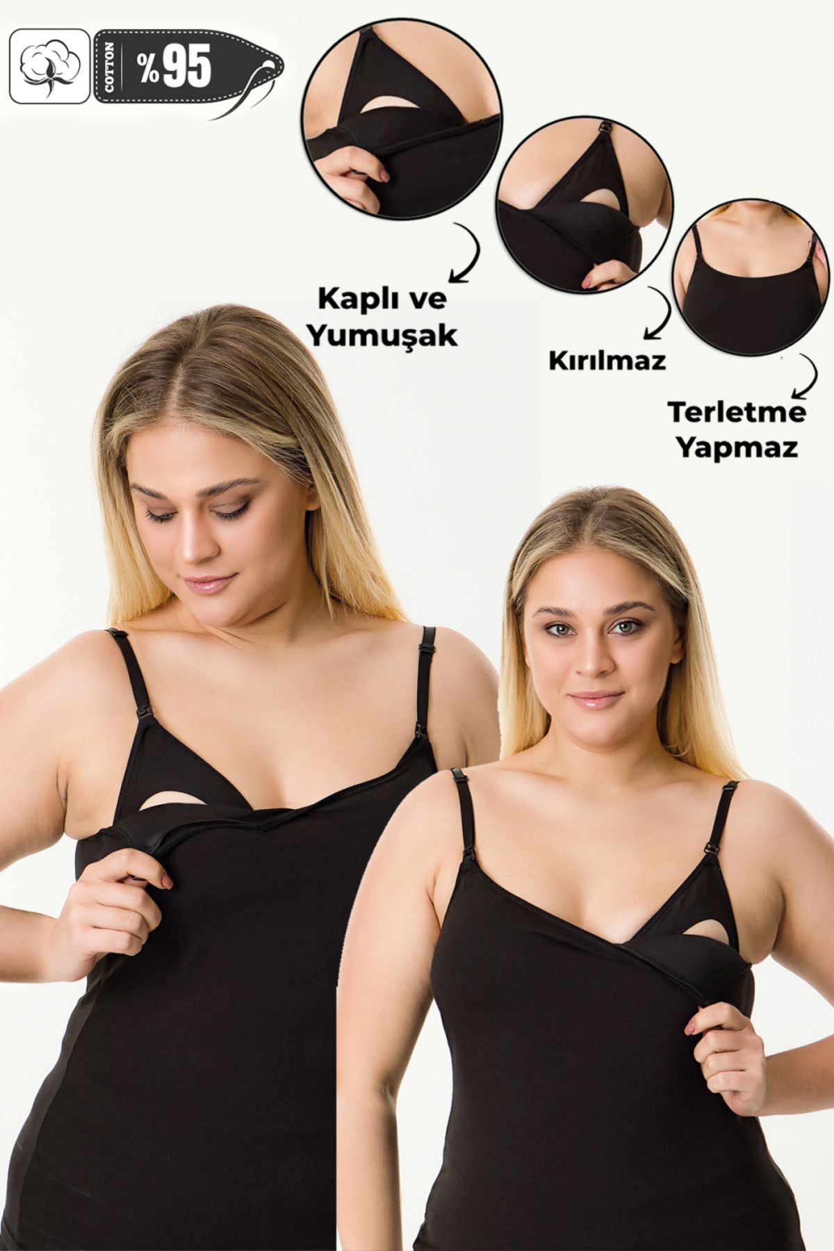 MS HAMİLE İÇ GİYİM Hamile Kaplı Emzirme Atletli 2li Set HG0112 siyah-siyah