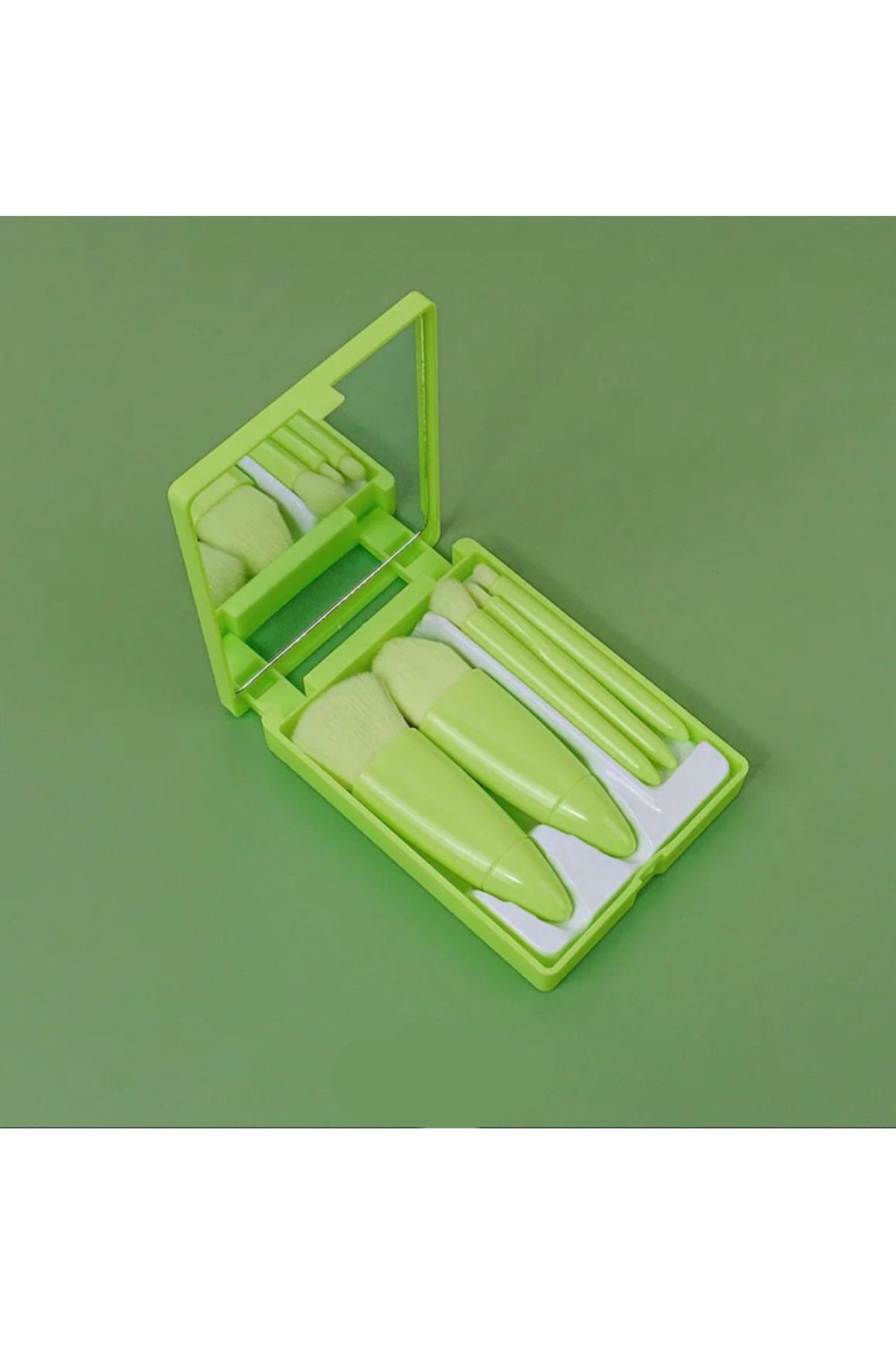 ROWENAROSE Profesyonel Taşınabilir Aynalı Makyaj Fırça Seti 5'Li Yeşil