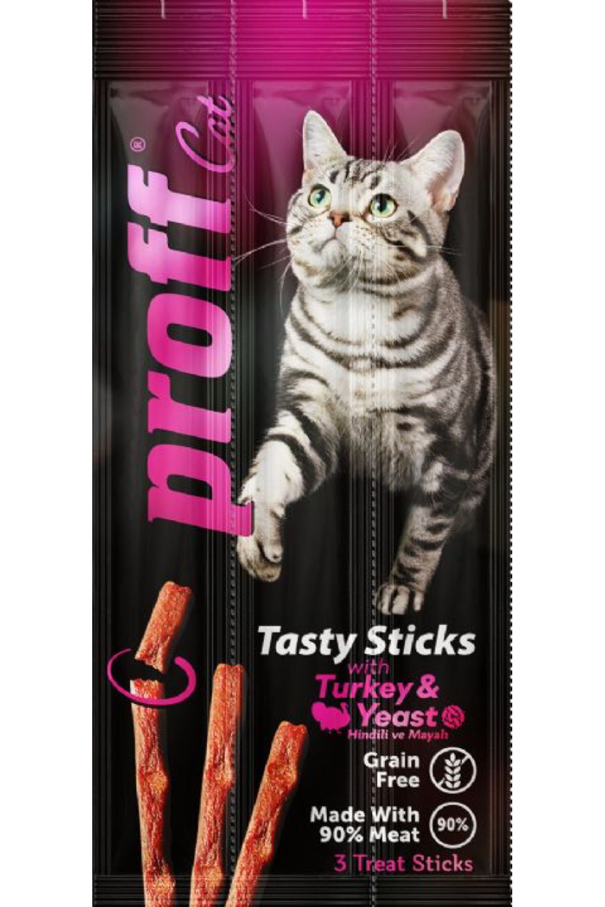 Proff Kedi ödül maması Proff Cat Sticks hindili ve mayalı 3 adet x 5 gr
