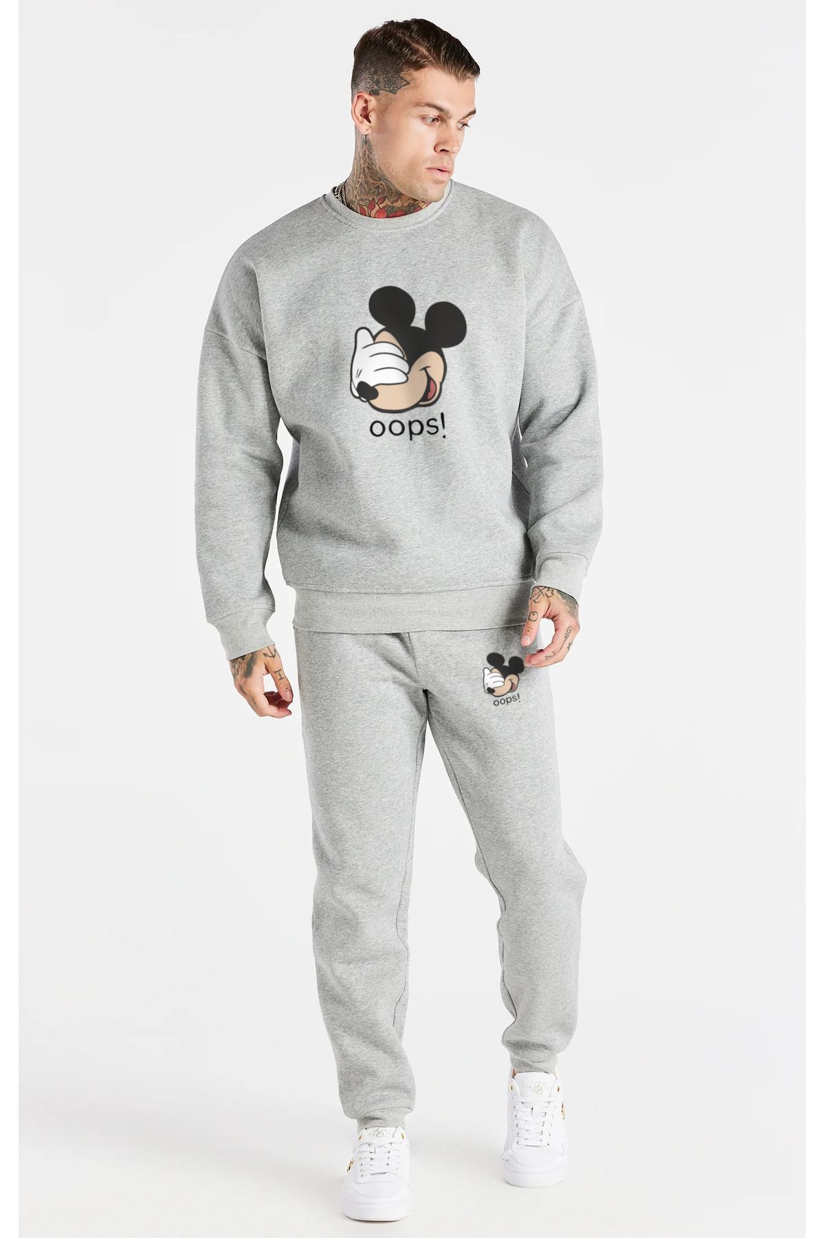 Everest Fashion Erkek Mickey Mouse Baskılı Eşofman Sweatshirt Alt-Üst Takım