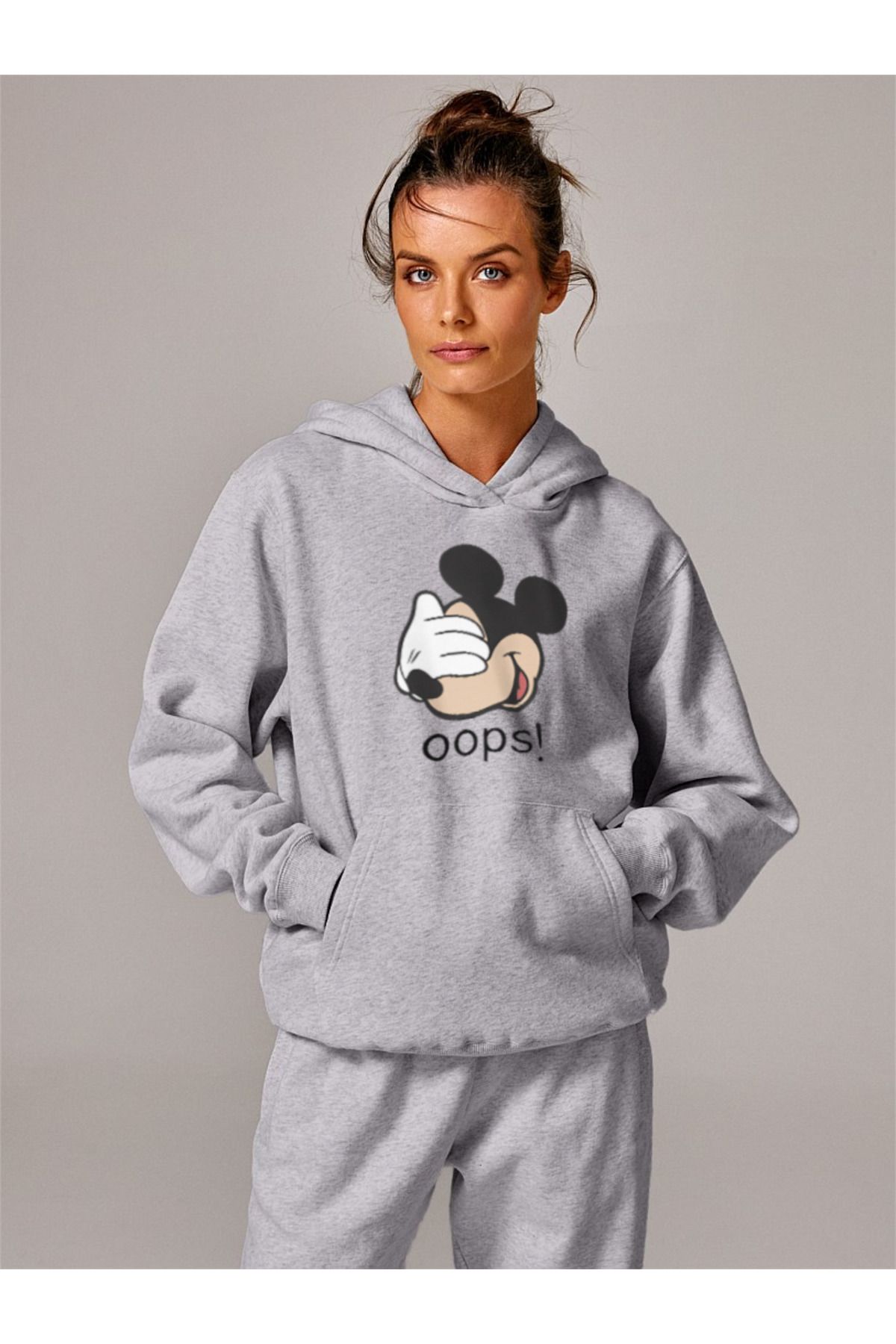 Everest Fashion Kadın Mickey Mouse Baskılı Kapüşonlu Sweatshirt