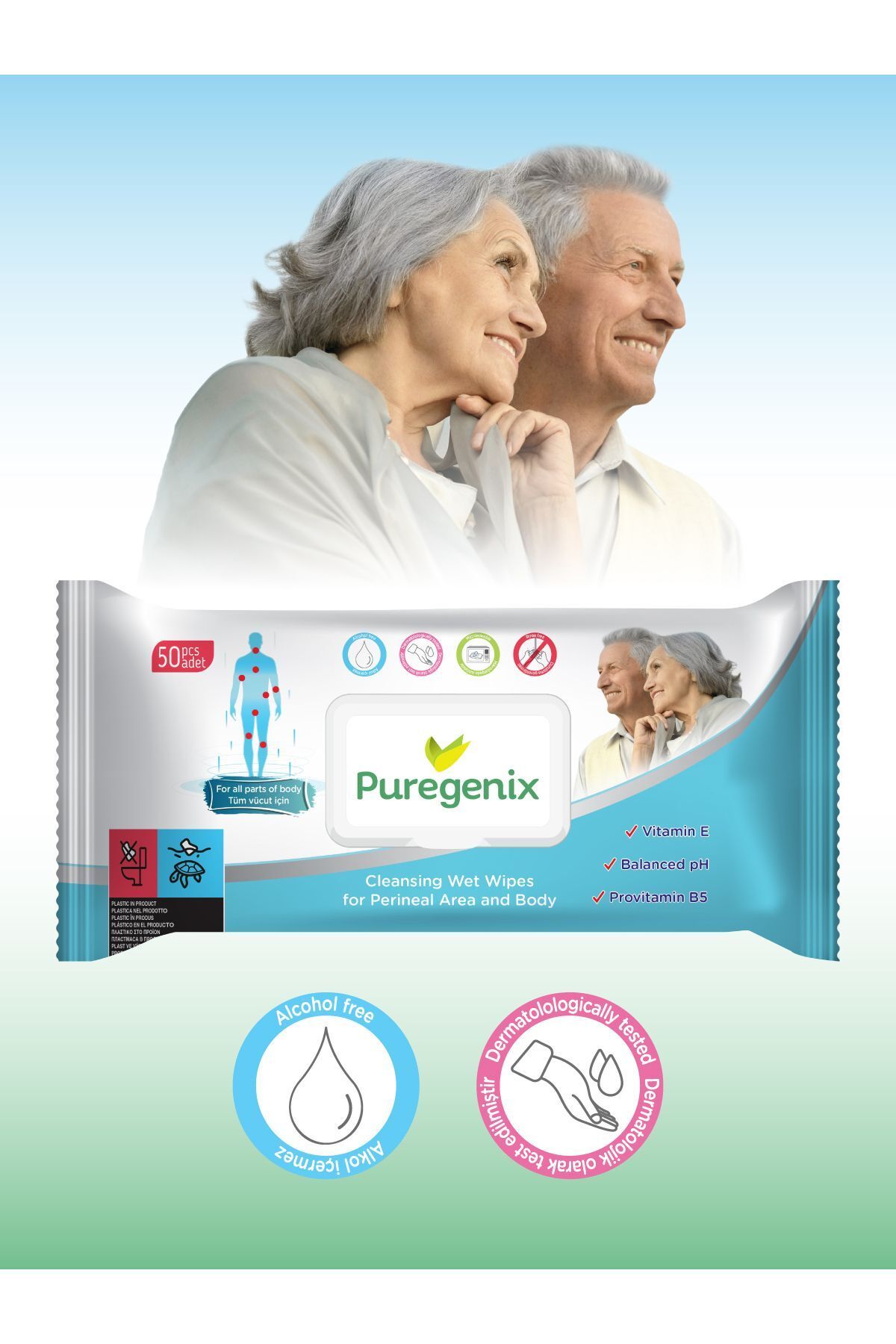 Puregenix Hasta Vücut Perine Temizleme Islak Mendili 4x50'li 200 Yaprak