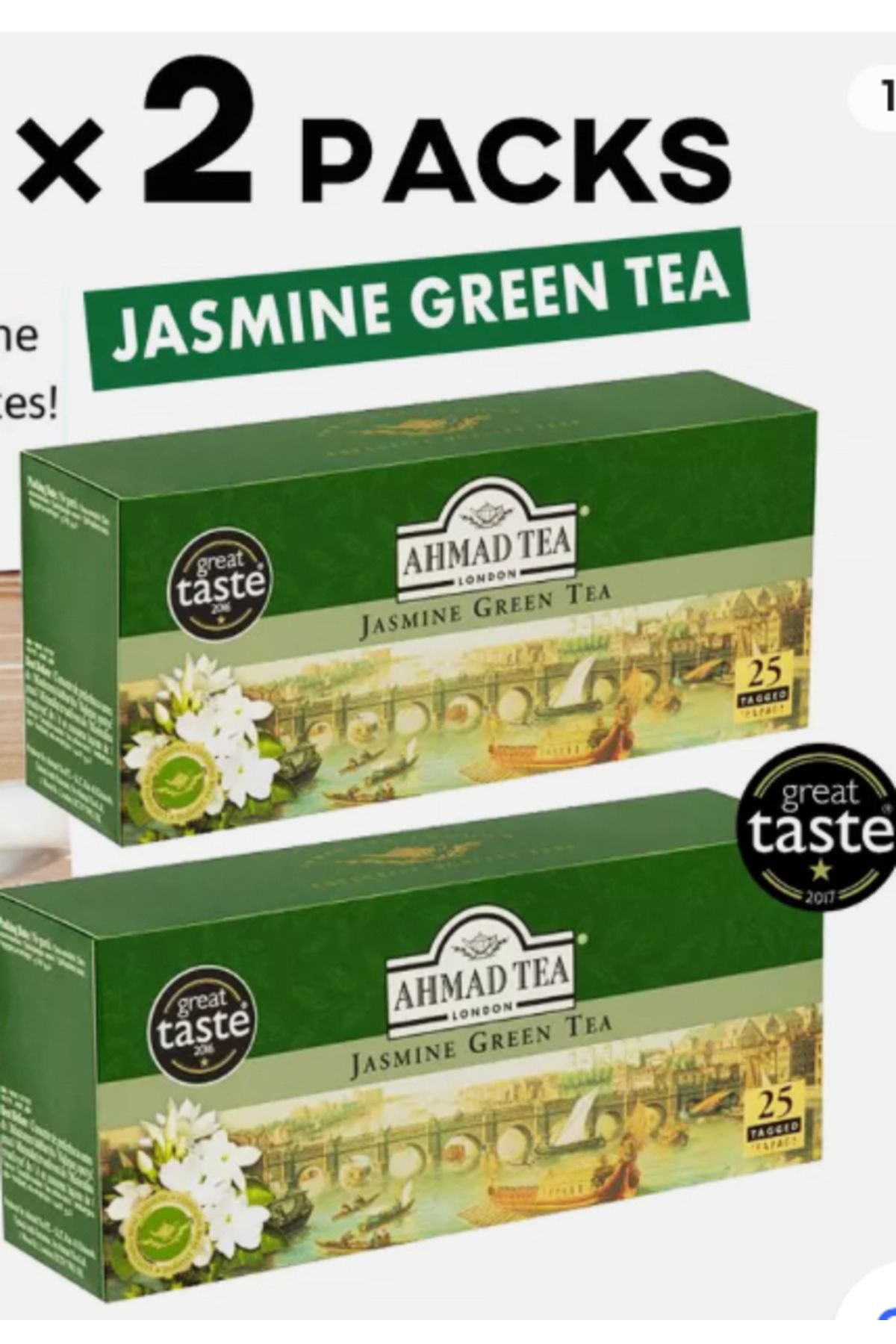Ahmad Tea Yaseminli Yeşil Çay Green Tea Jasmine Ahmad Tea Exclusive Classic Quality 25 TEA BAGS x 2