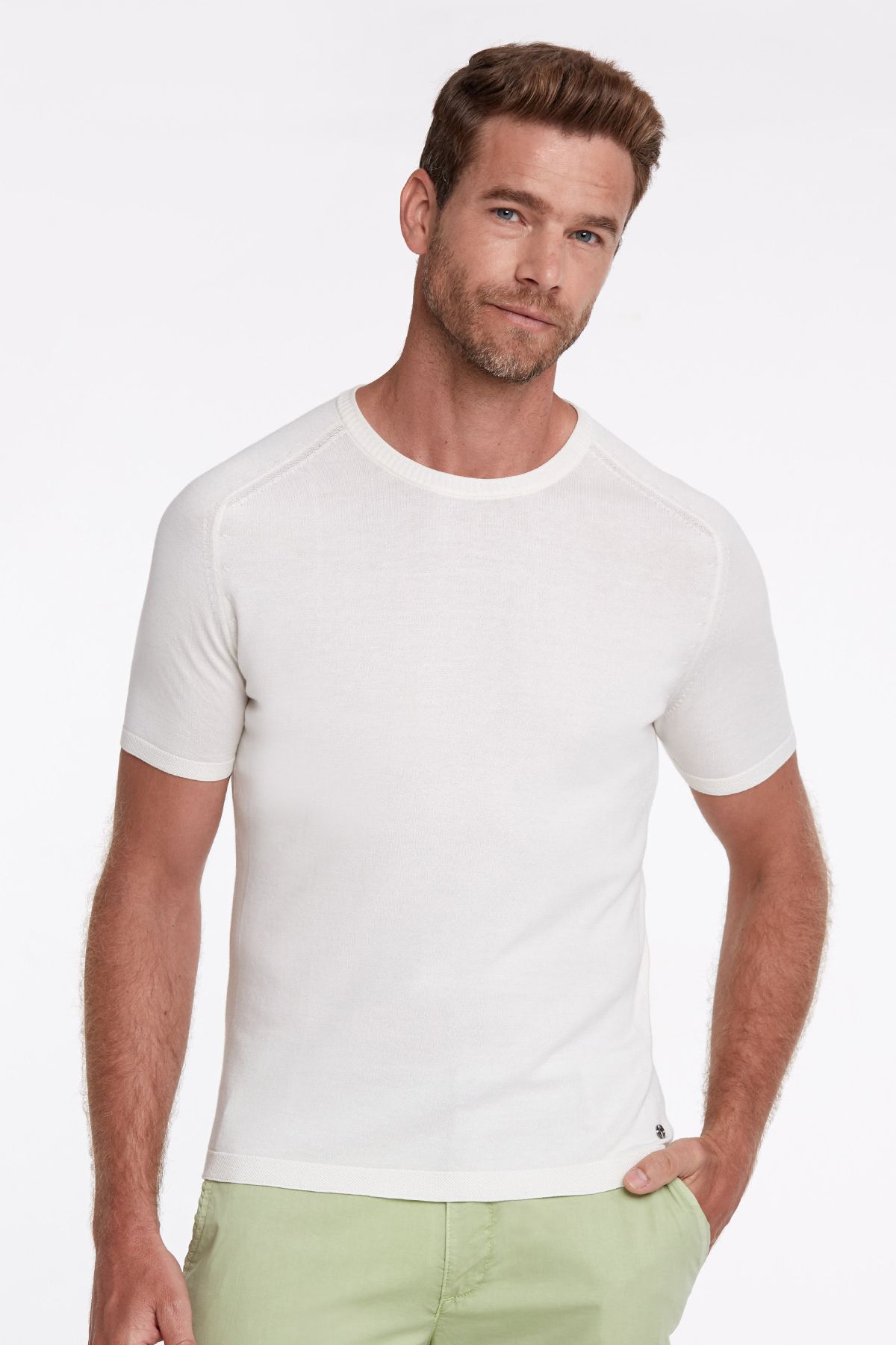 Hemington Bisiklet Yaka Kırık Beyaz Giza Pamuk Triko T-shirt