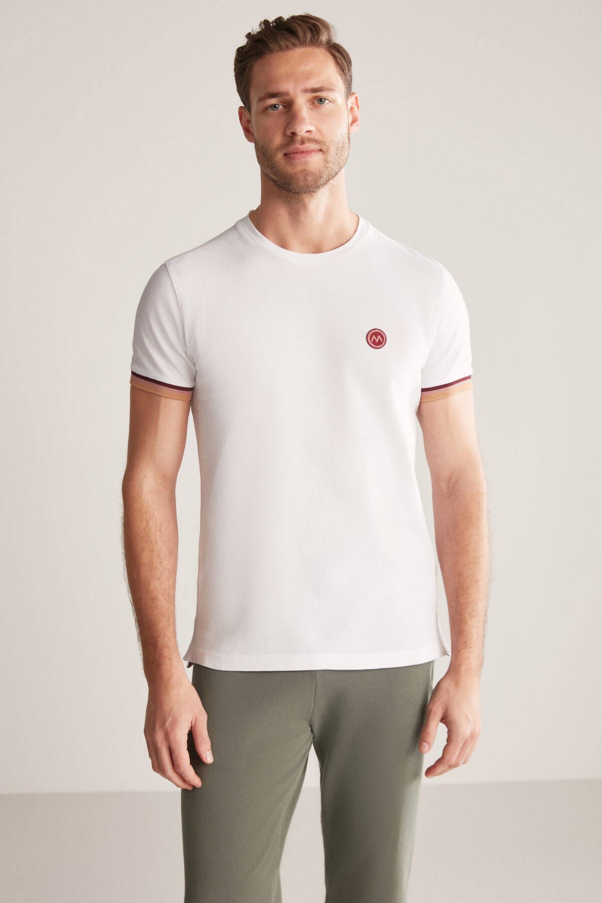 Hemington Nakış Logolu Pike Örgü Beyaz Bisiklet Yaka T-Shirt