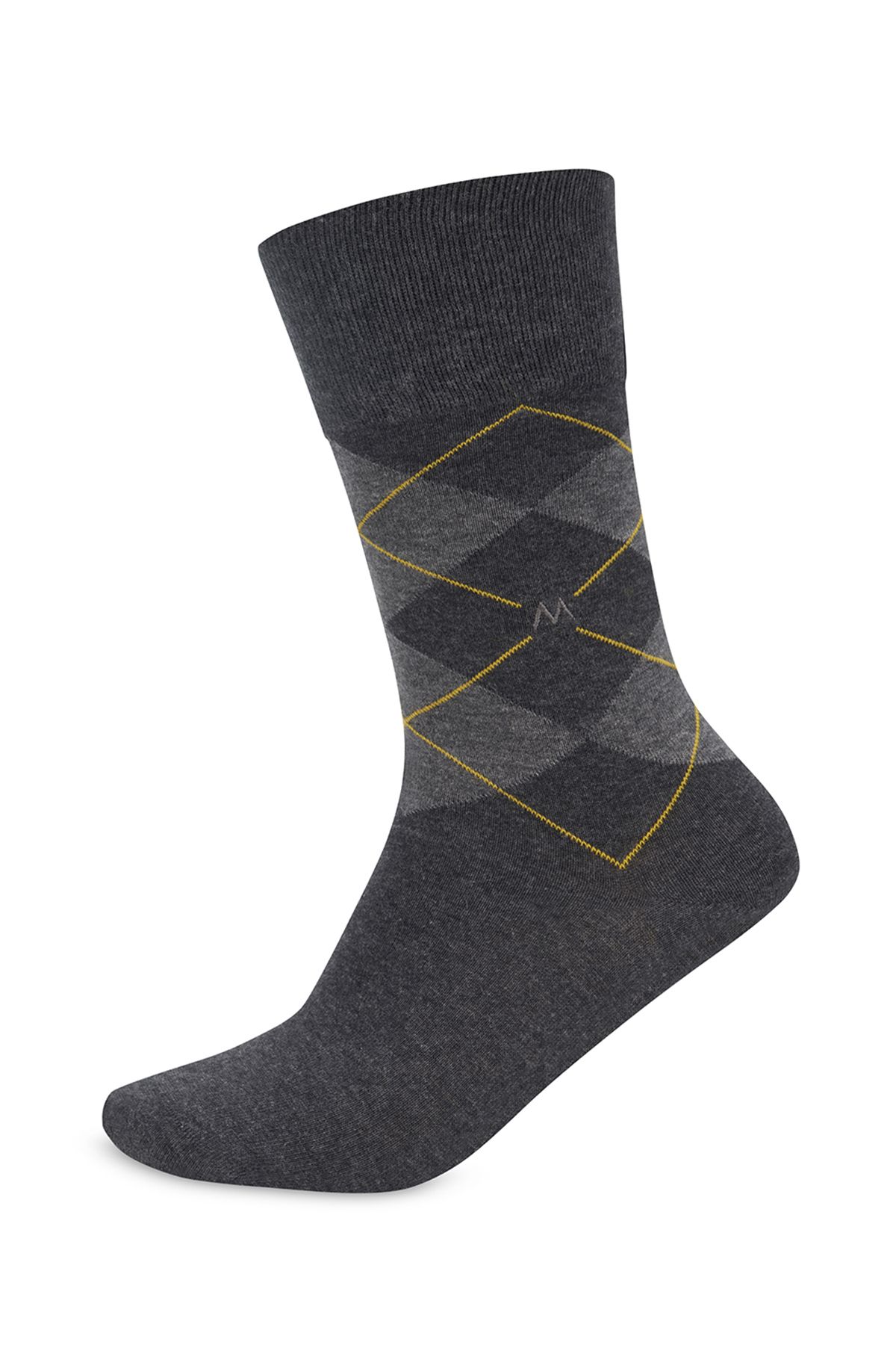 Hemington Antrasit Baklava Sarı Çizgili Pamuk Çorap
