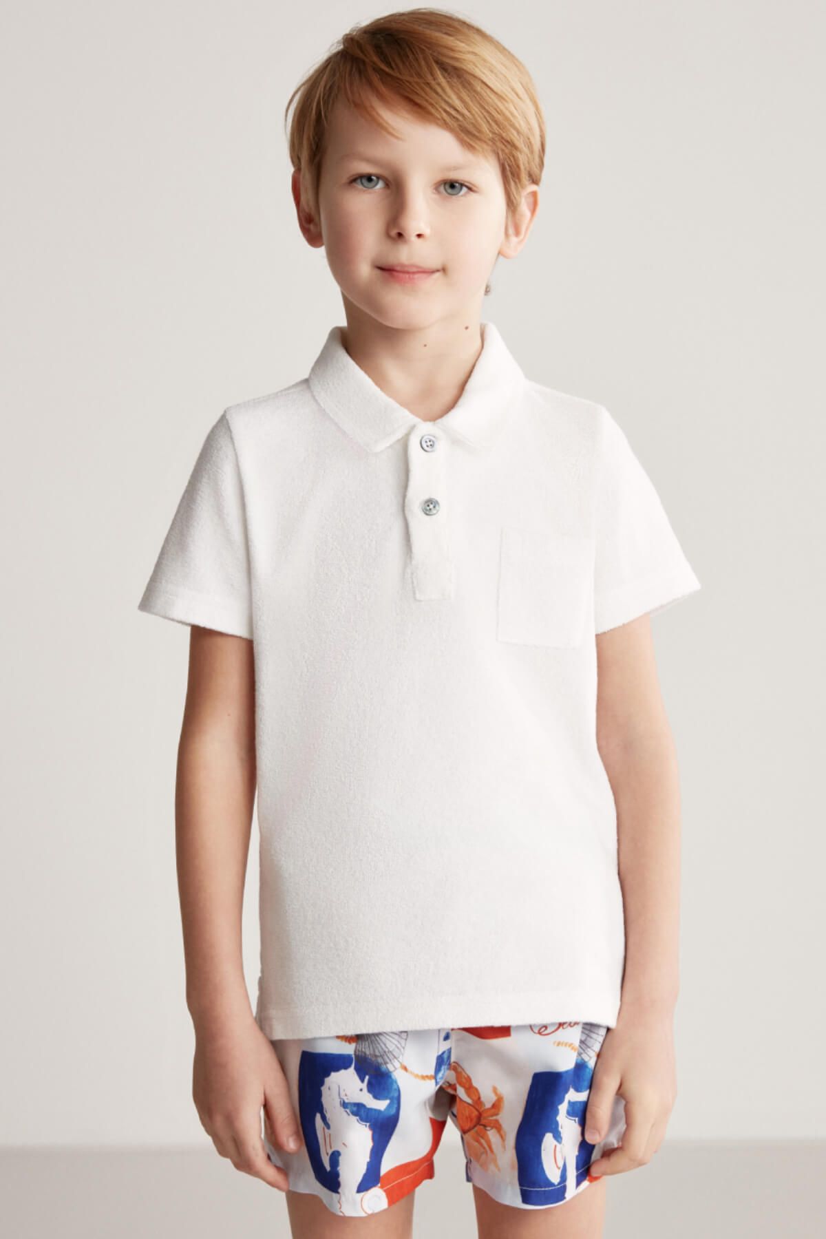 Hemington Beyaz Havlu Kumaş Polo Yaka Çocuk T-shirt