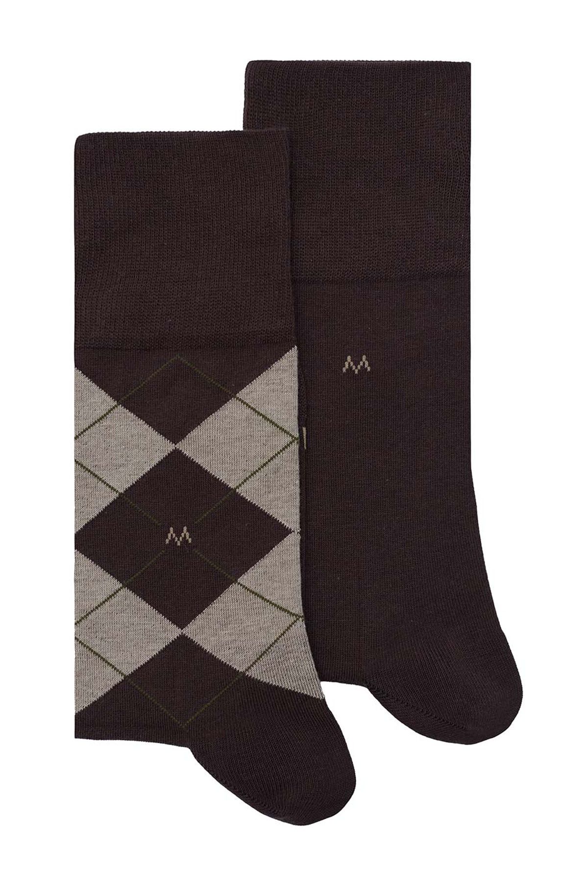 Hemington Baklava Desenli Kahverengi Pamuk Ikili Çorap Seti
