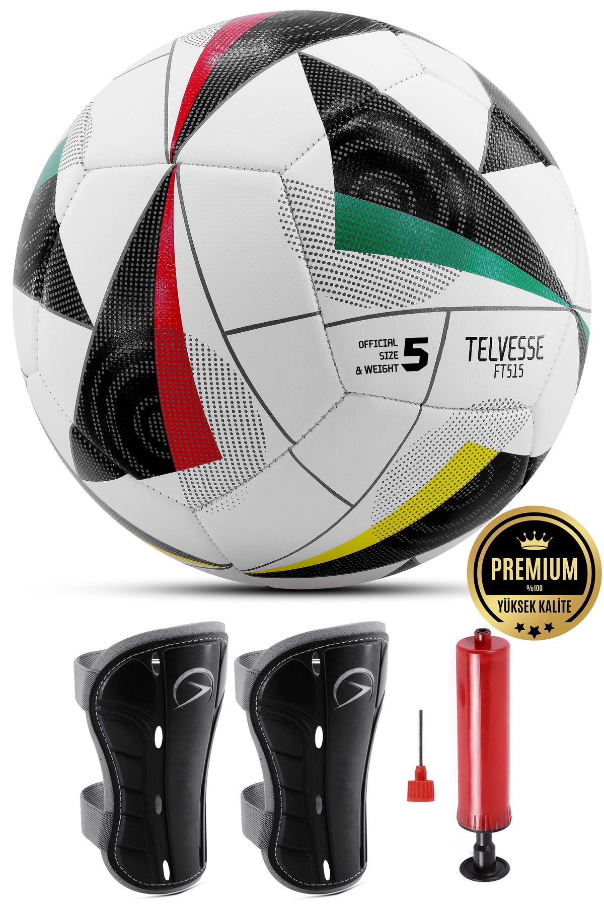 Telvesse Futbol Topu Avrupa Tekmelikli Ve Pompalı Set Sert Zemin Halı Saha Futbol Topu Kırmızı Hibrit No:5