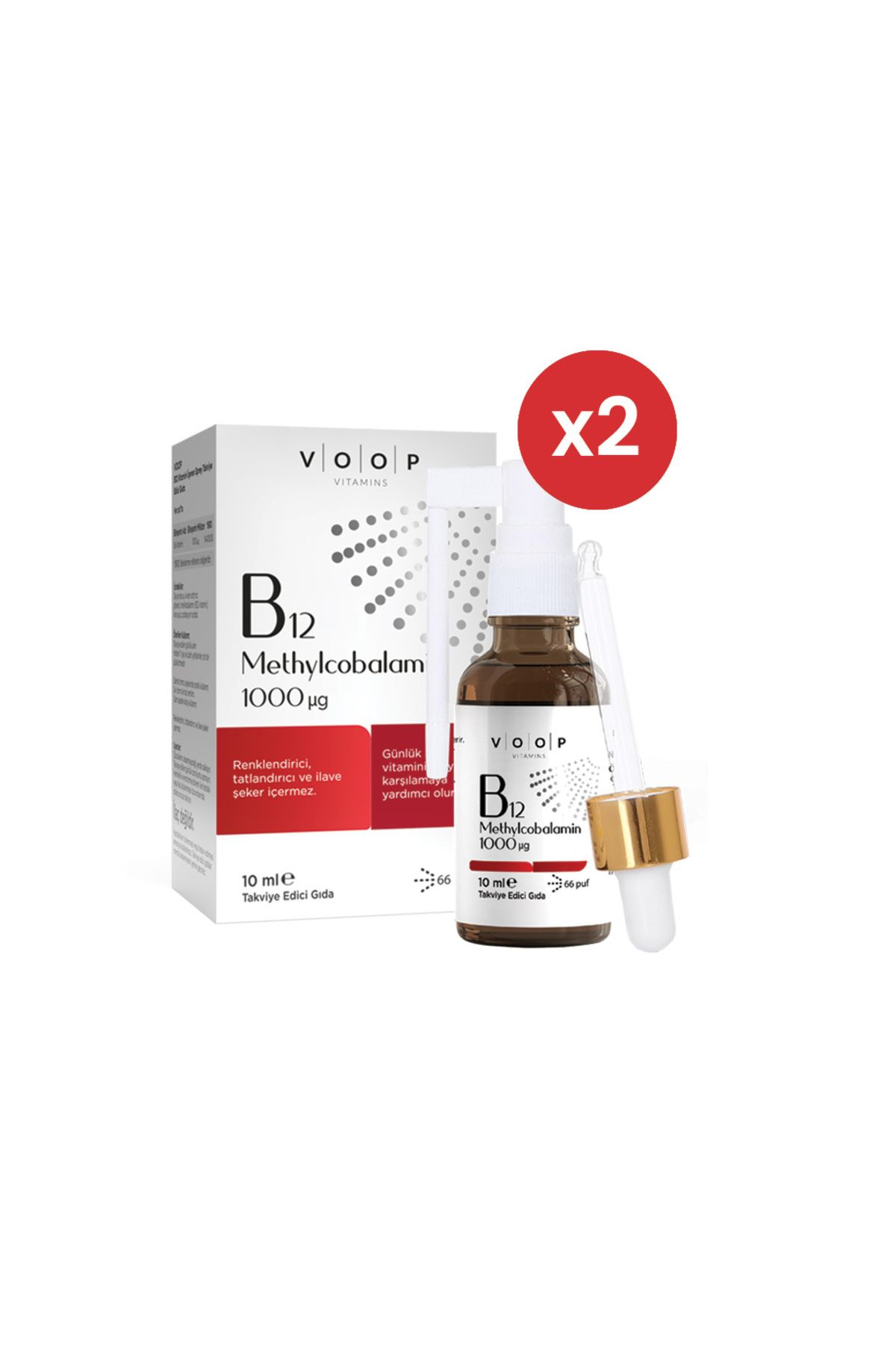 VOOP Vitamin B12 Methylcobalamin 1000 Mg Sprey-damla | 10 ml X2