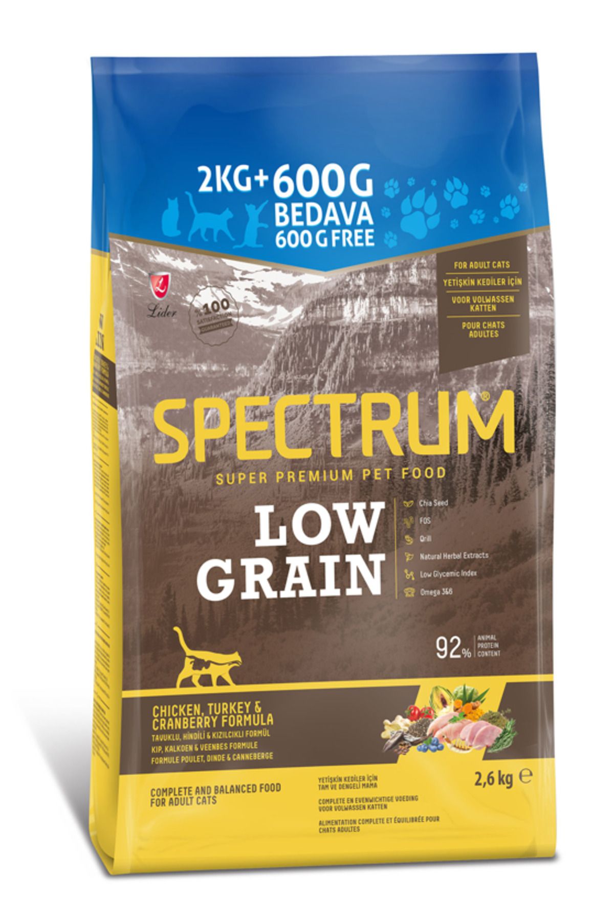 Spectrum Low Grain Tavuklu Hindili Kızılcıklı Yetişkin Kedi Maması 2,6 Kg