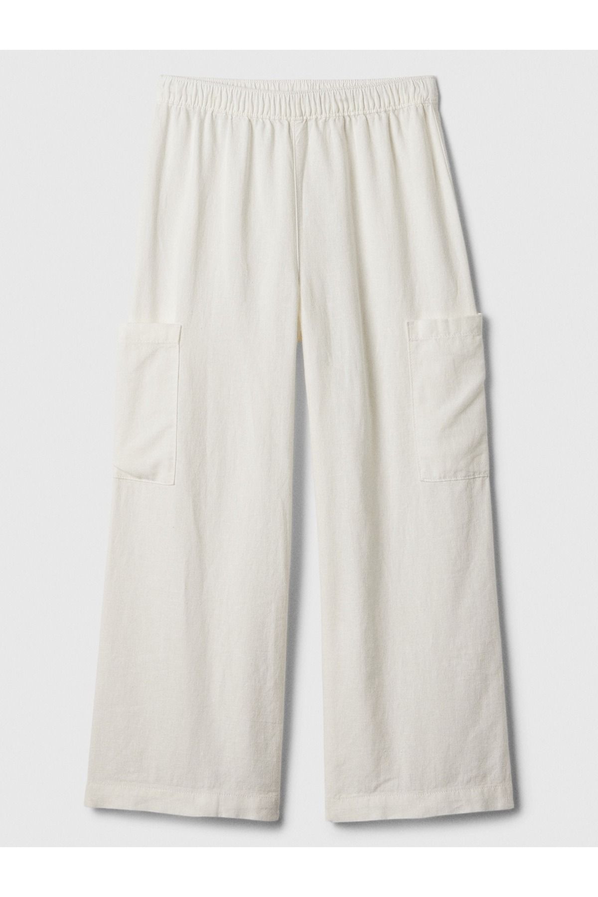 GAP Kız Çocuk Kırık Beyaz Wide-Leg Crop Pull-On Pantolon