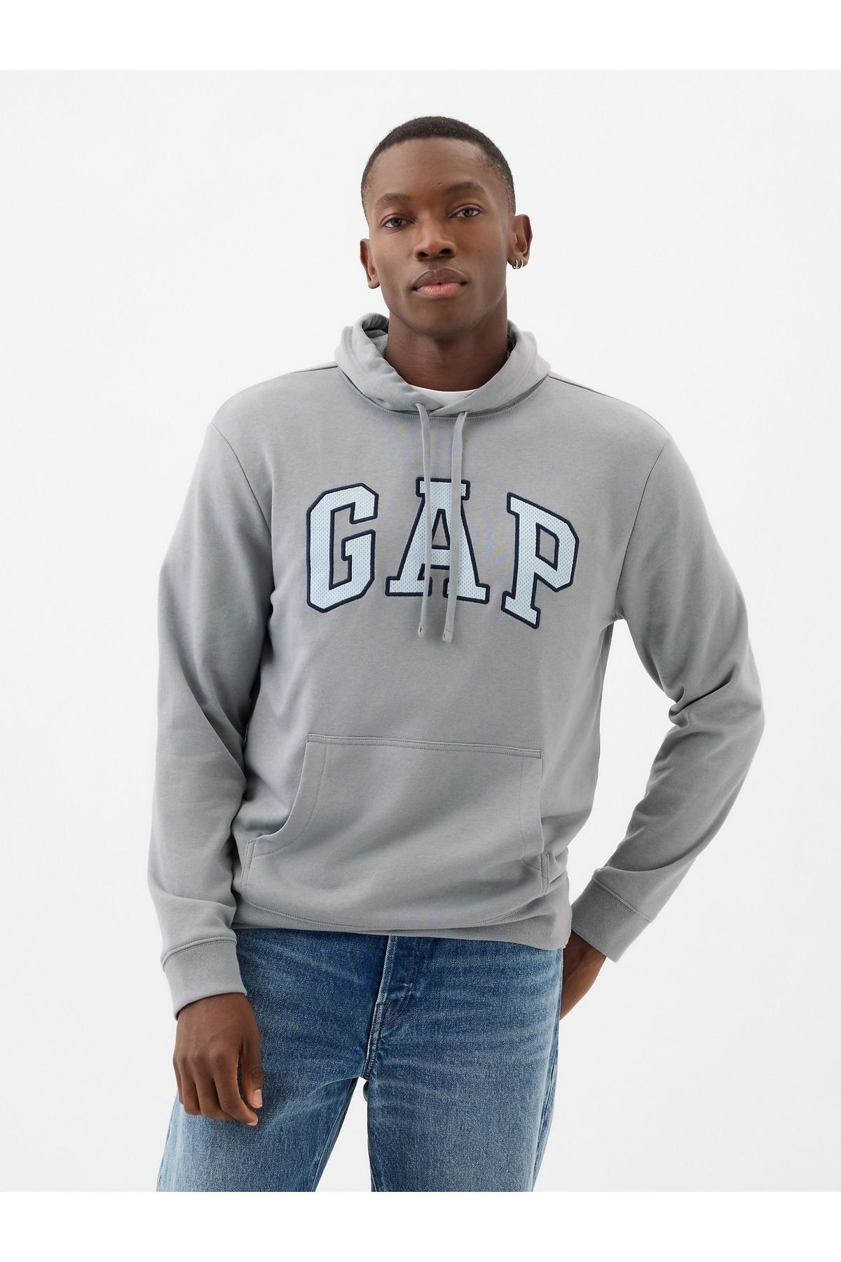 GAP Erkek Gri Gap Logo Fransız Havlu Kumaş Sweatshirt