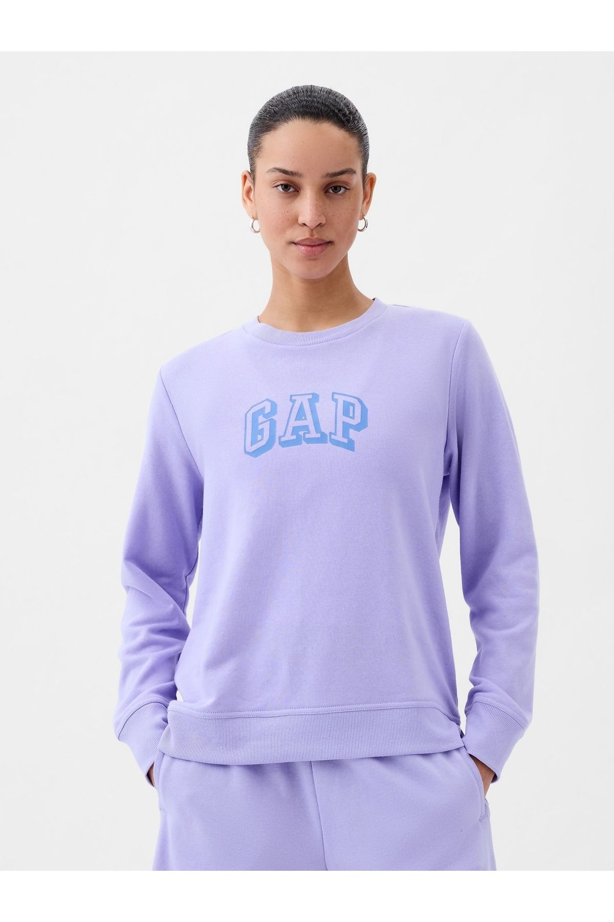 GAP Kadın Lila Gap Logo Relaxed Fransız Havlu Kumaş Sweatshirt