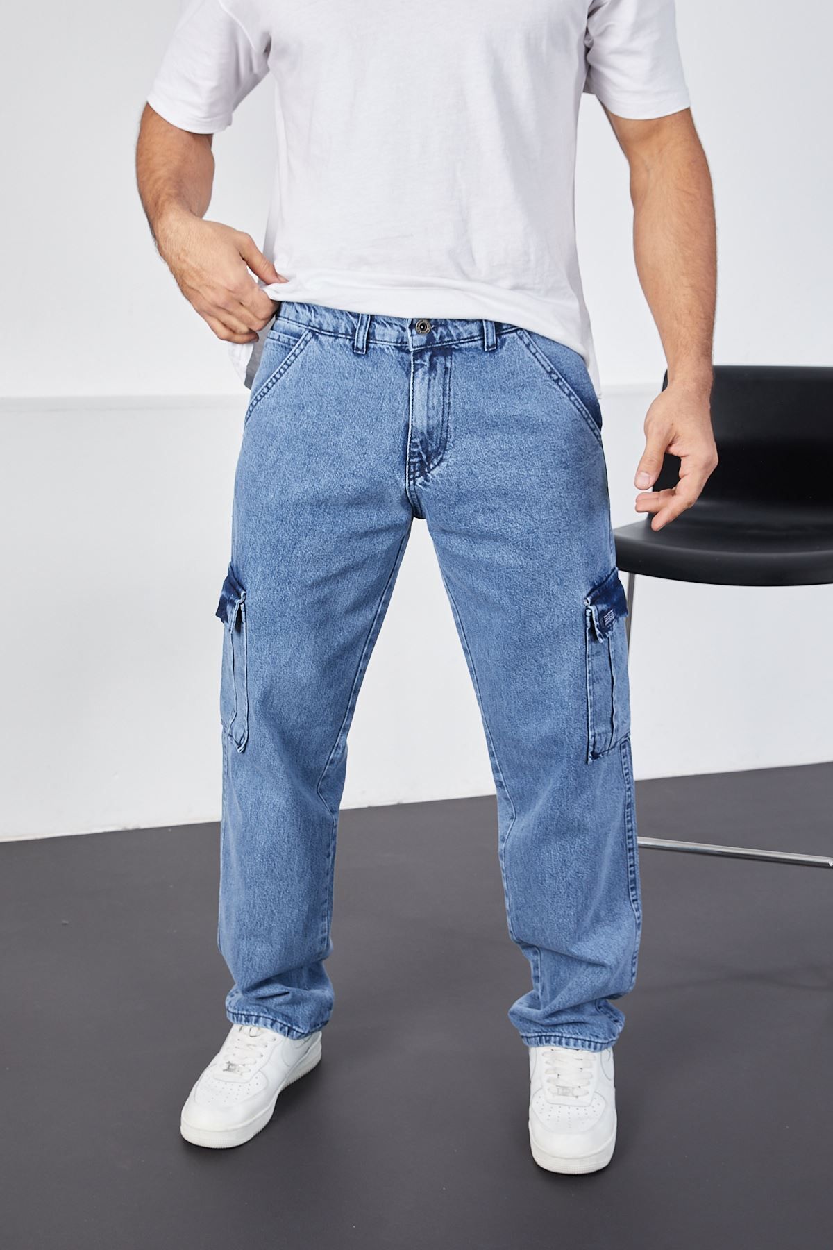 LTC Jeans Erkek Açık Mavi Baggy Fit Rahat Kalıp Kargo Jean Pantolon