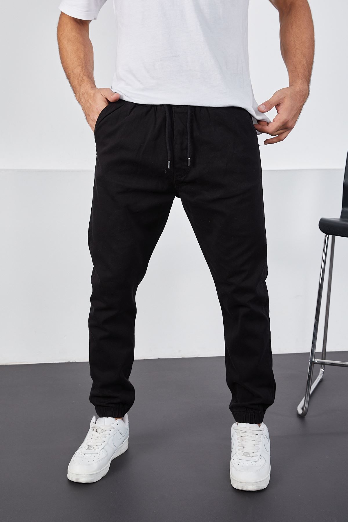 LTC Jeans Erkek Siyah Paçası Lastikli Jogger Pantolon