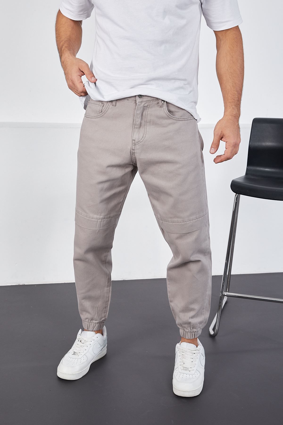 LTC Jeans Erkek Gri Baggy Fit Parçalı Diz Ve Paçası Lastikli Pantolon