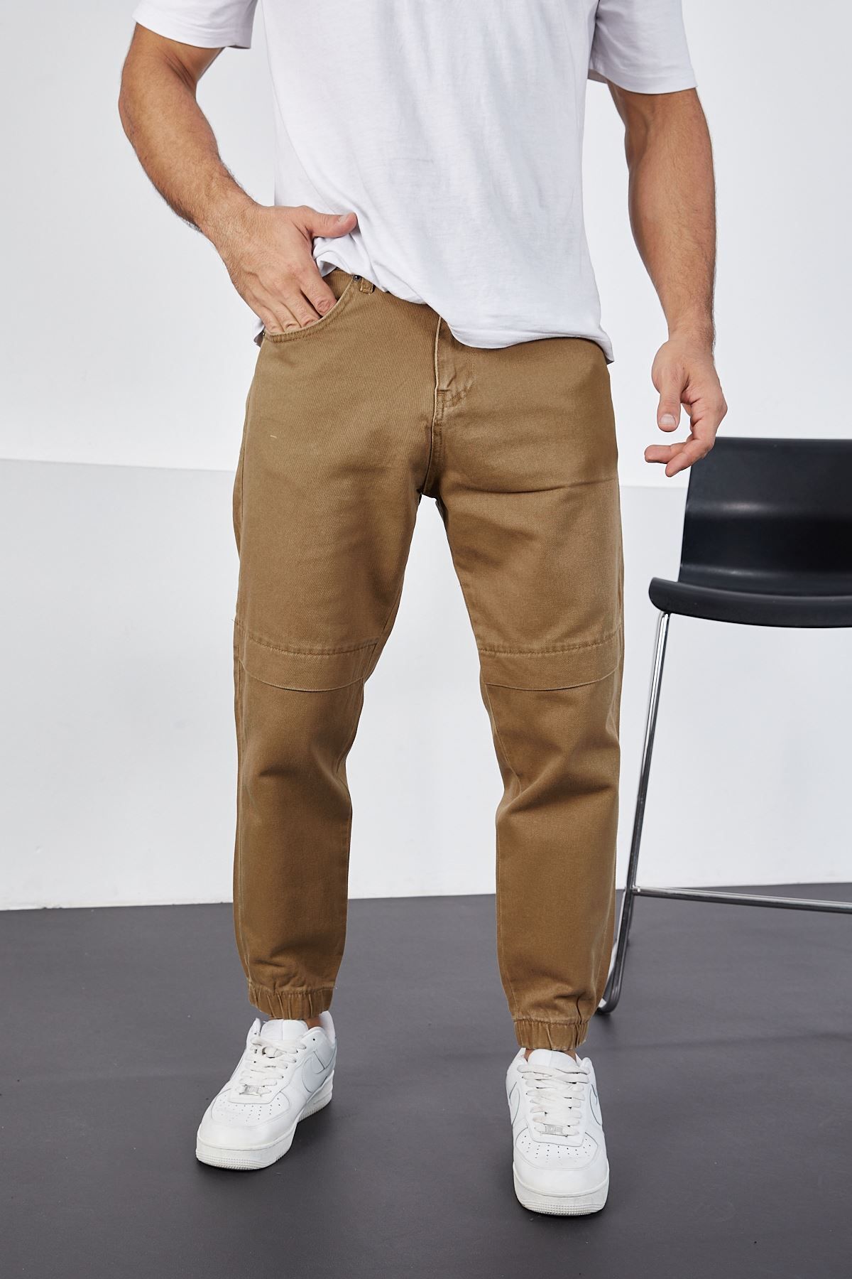 LTC Jeans Erkek Camel Baggy Fit Parçalı Diz Ve Paçası Lastikli Pantolon