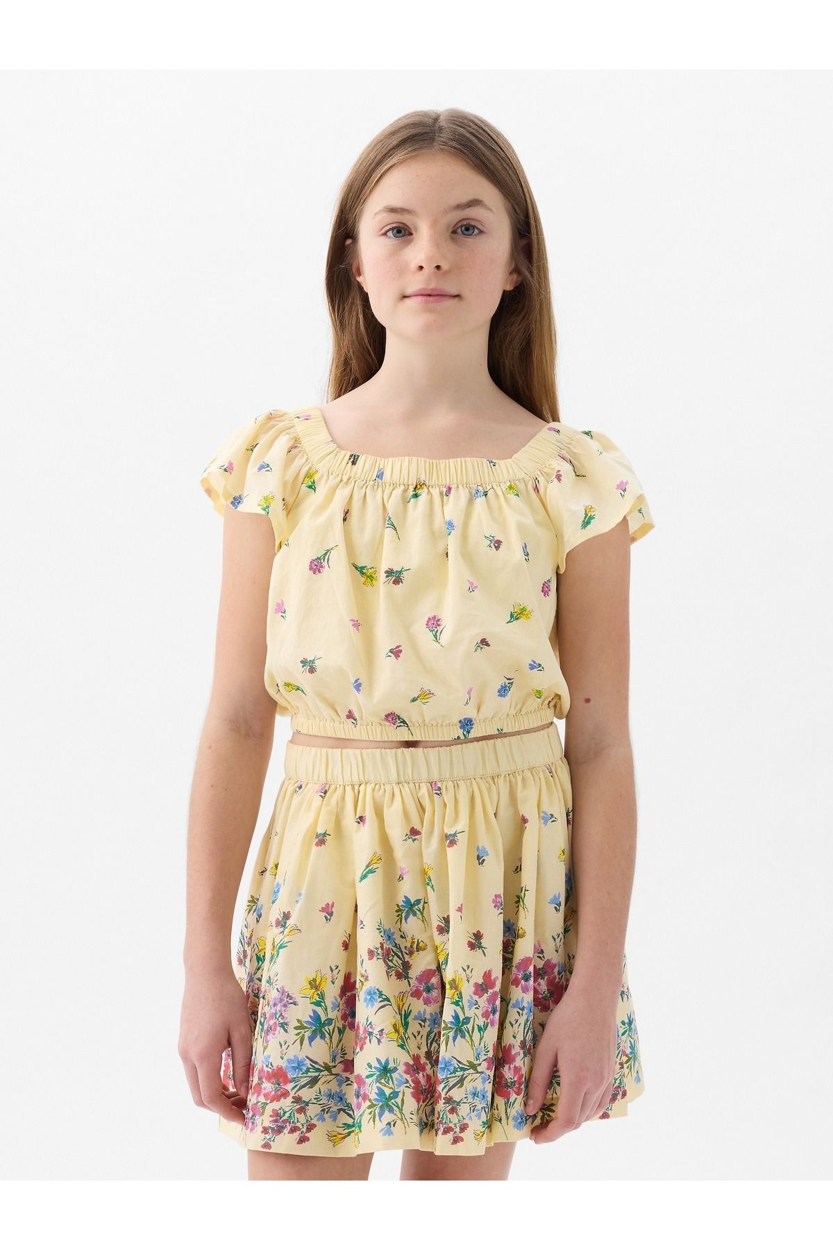 GAP Kız Çocuk Sarı Desenli Fırfır Kollu Bluz