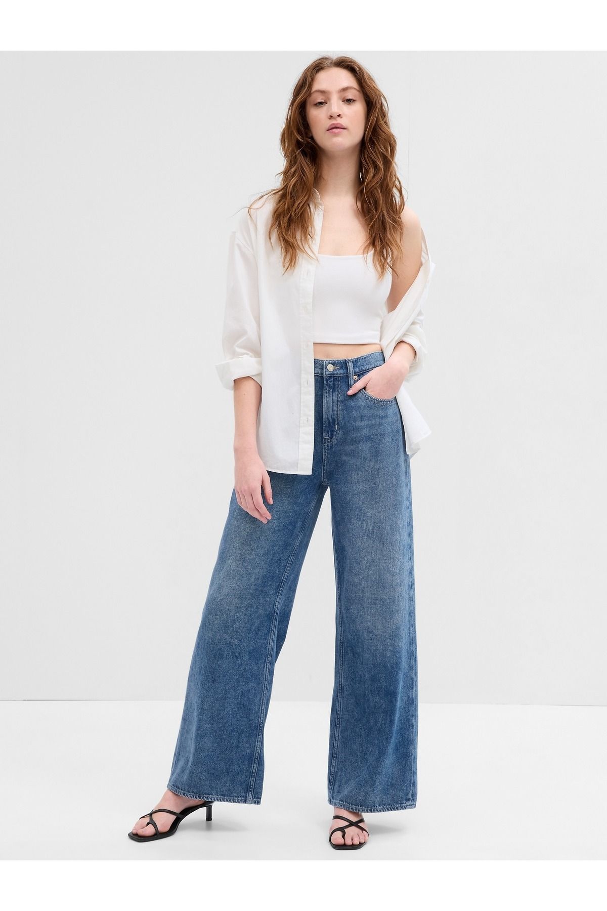 GAP Kadın Mavi High Rise Wide-leg Washwell™ Jean Pantolon