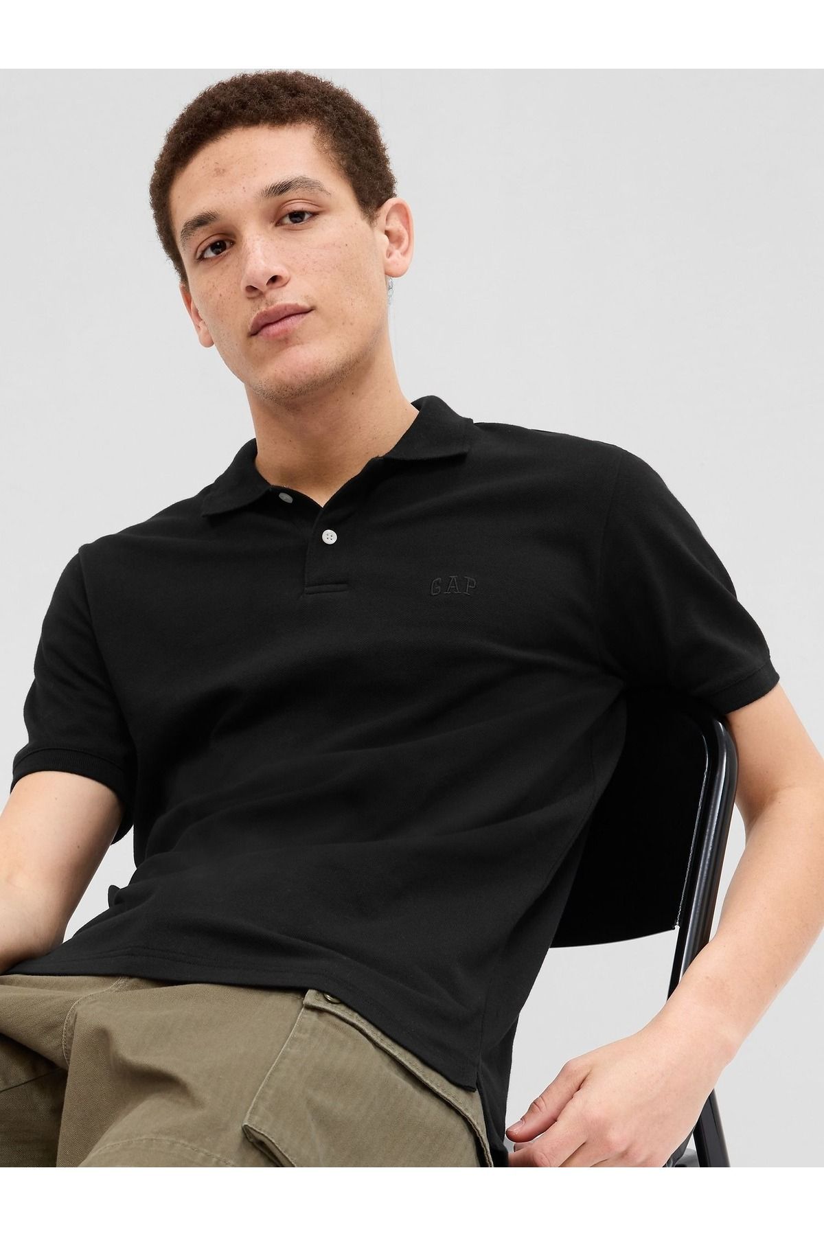 GAP Erkek Siyah Gap Logo Piqué Polo Yaka T-shirt