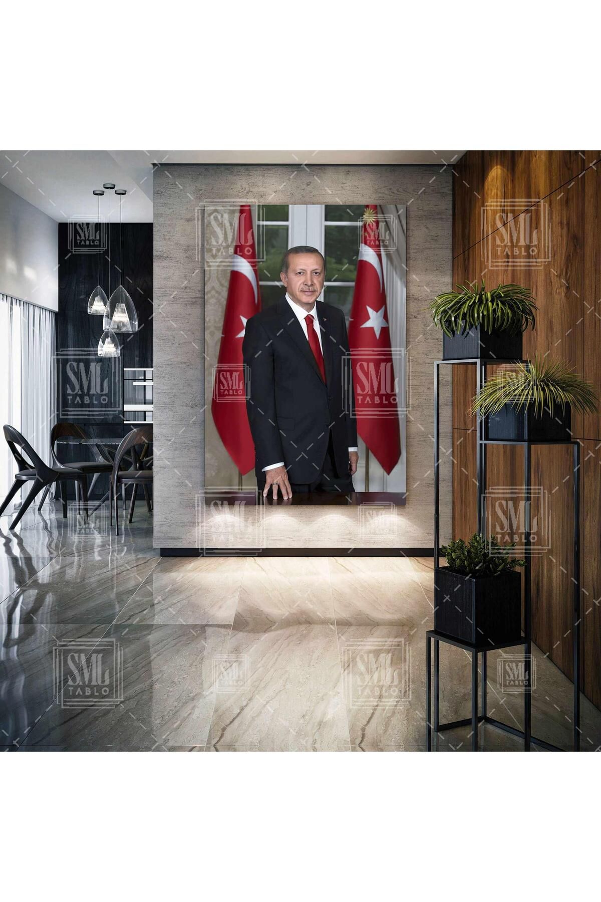 SML TABLO Recep Tayyip Erdoğan Cumhurbaşkanı Reis Türk Bayrağı Dikey Kanvas Tablo