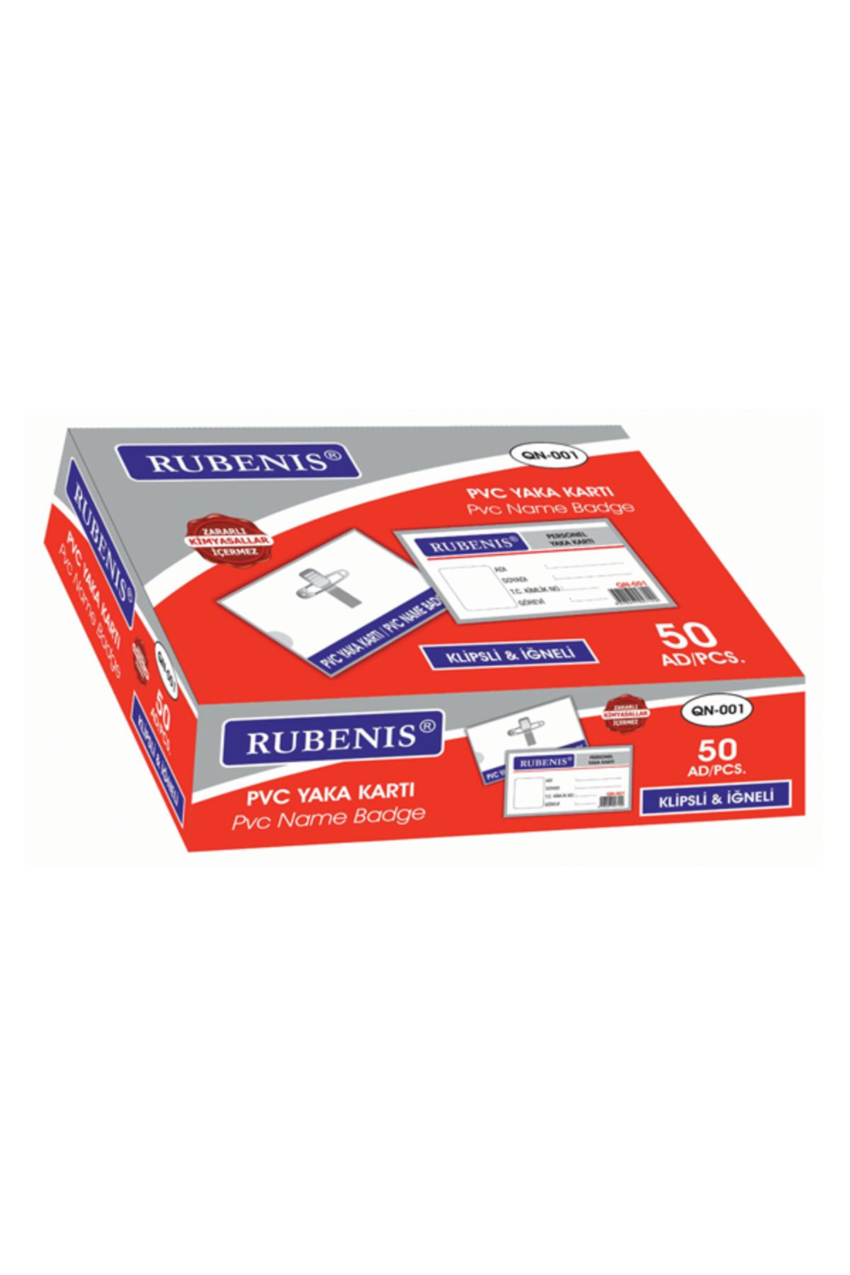 Rubenis Kart Kabı Iğneli Şeffaf Qn-001 (1 PAKET 50 ADET)