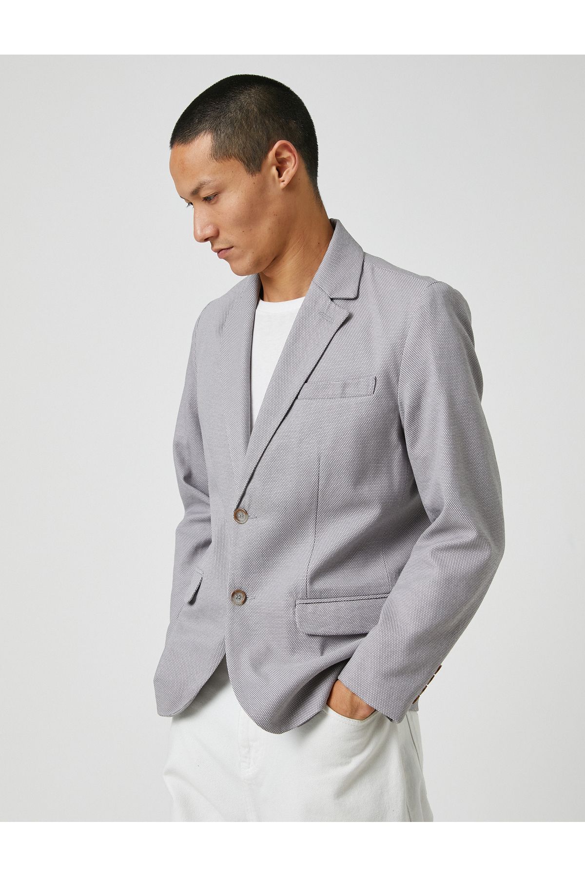 Koton Basic Blazer Ceket Geniş Yaka Düğmeli Cep Detaylı