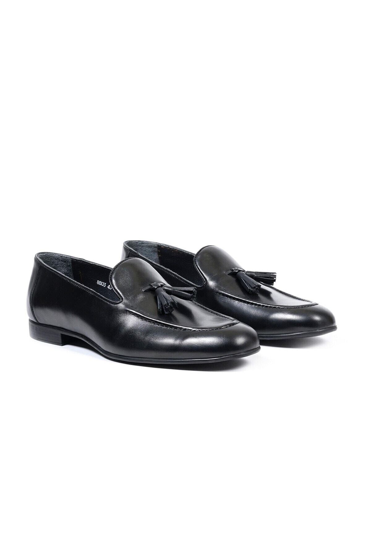 TEZCAN KUNDURA Seranad Hakiki Deri Siyah Bağcıksız Klasik Erkek Ayakkabı
