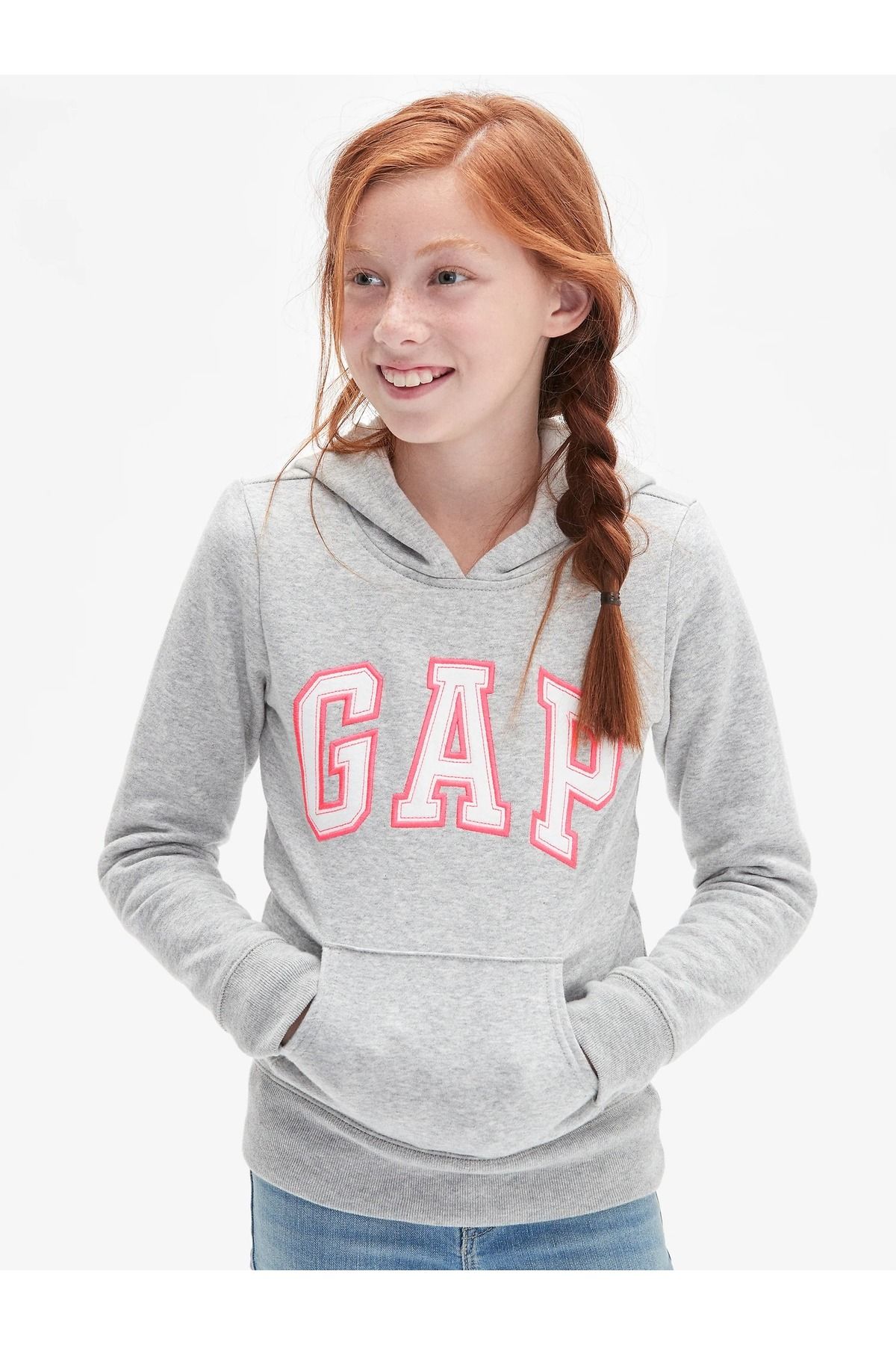 GAP Kız Çocuk Gri Gap Logo Fleece Kapüşonlu Sweatshirt