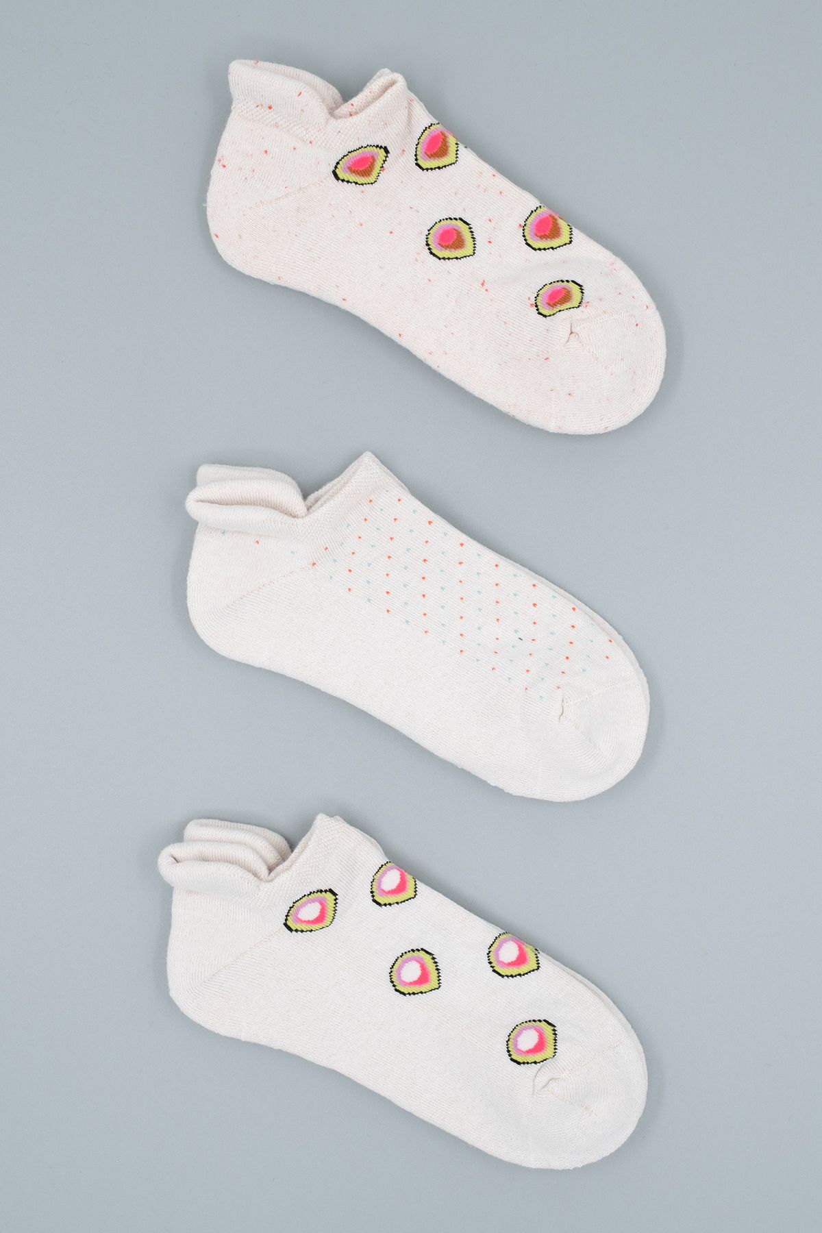 HİTRA 3'lü Renkli Taban Altı Havlu Dİkişsiz Patik Çorap Seti