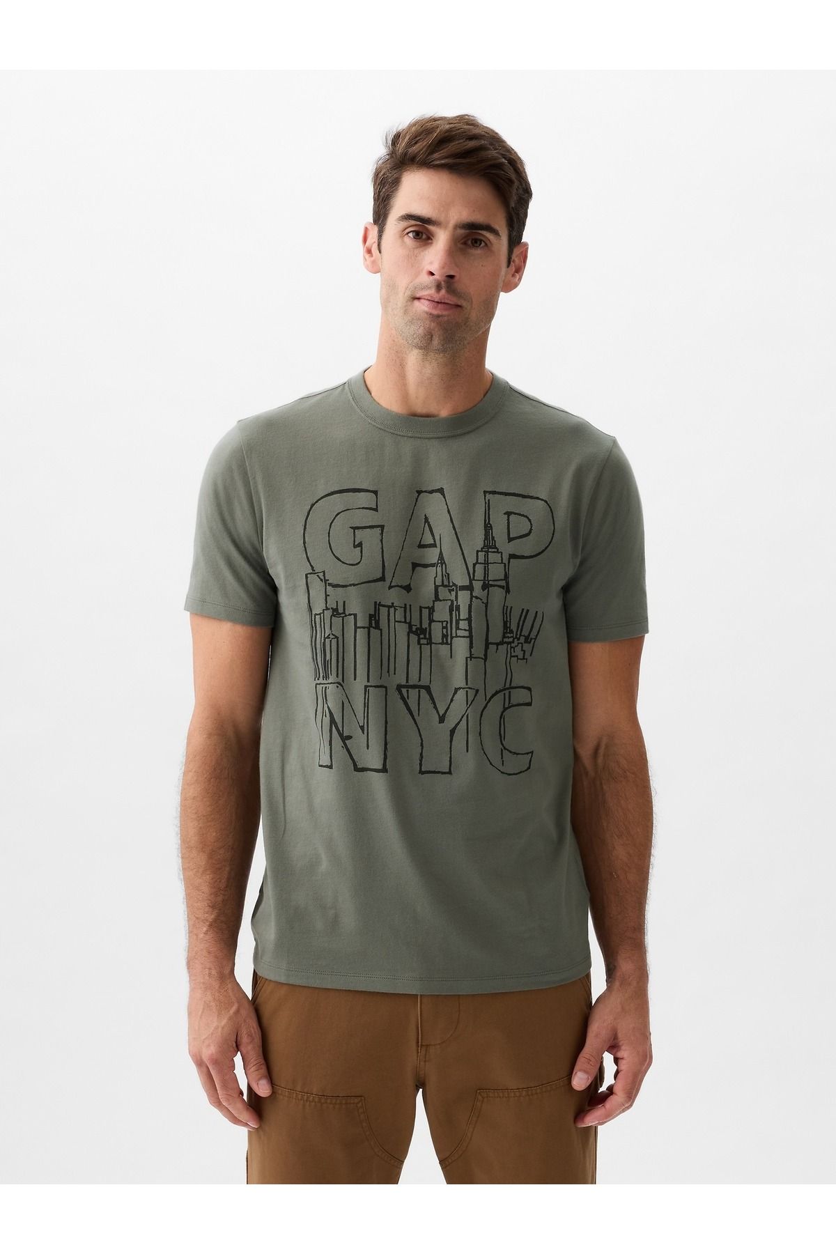 GAP Erkek Gri Gap Grafikli T-shirt