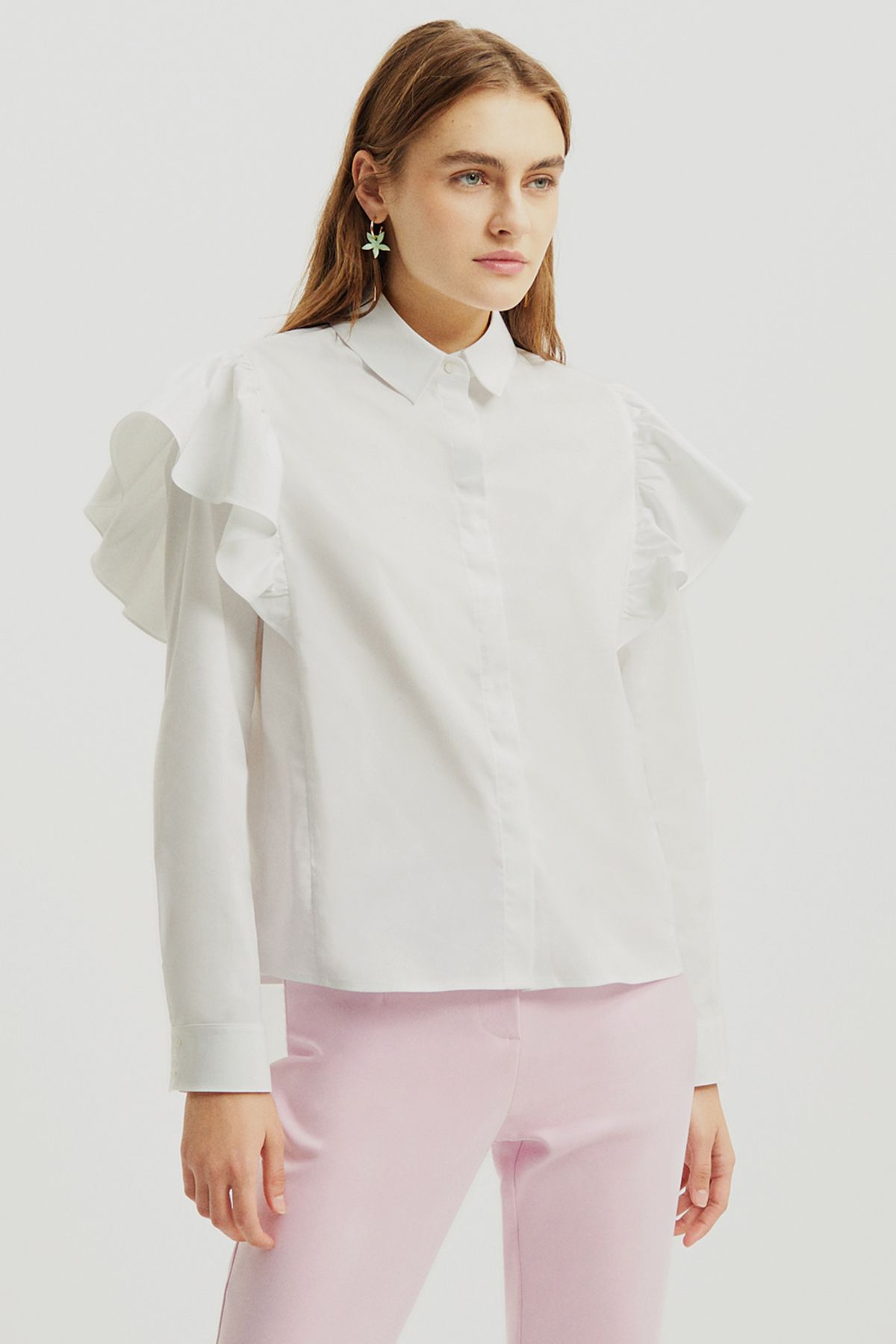 Perspective Armin Regular Fit Gömlek Yaka Kısa Boy Beyaz Renk Kadın Gömlek