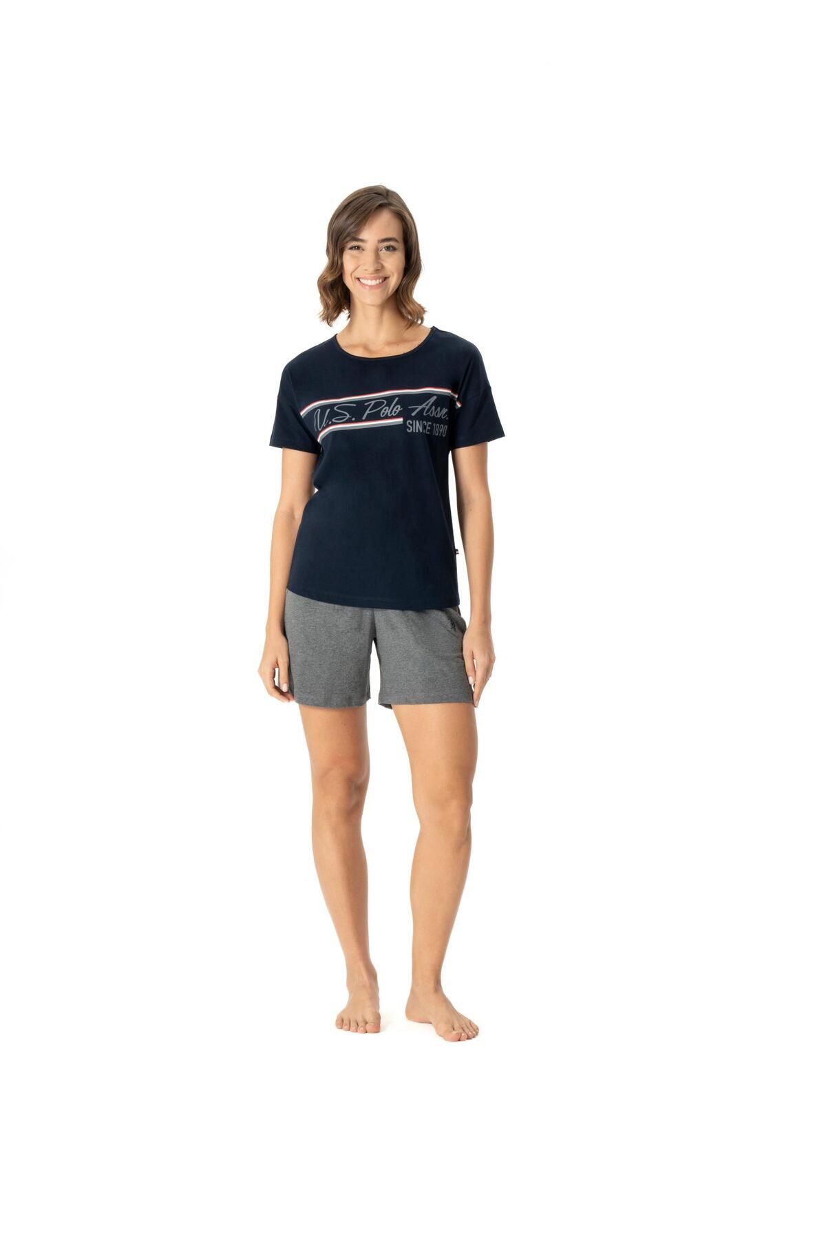 U.S. Polo Assn. Kadın Lacivert Geniş T-shirt Şort Takımı 16985