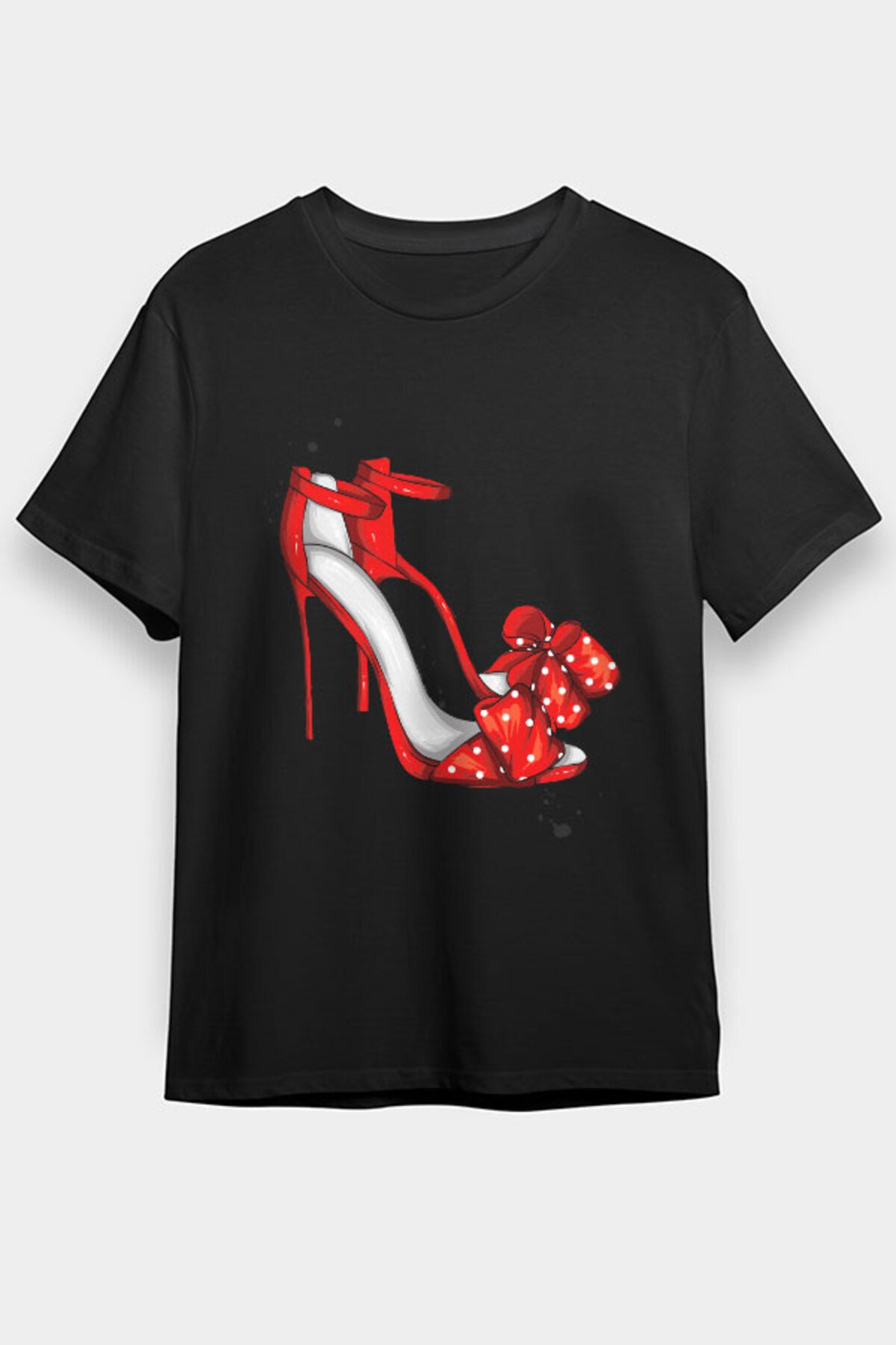 Darkhane Kırmızı Stiletto Tarzı Fashion Siyah Unisex Tişört T-Shirt