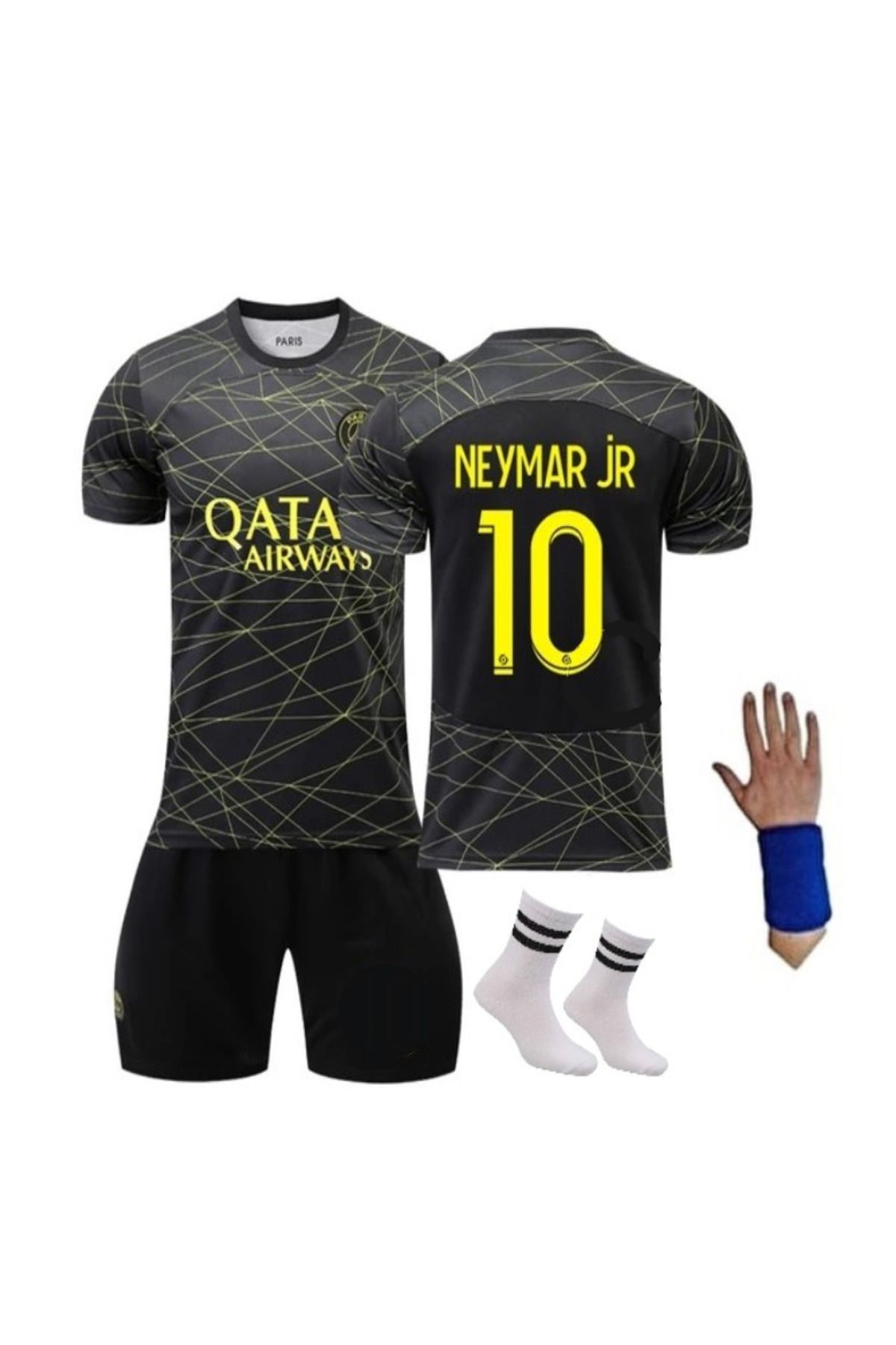 gökmenspor Psg Neymar Gold Çocuk Futbol Takımı Siyah-gold Özel Tasarım 4!lü Set Bileklik Hediyeli