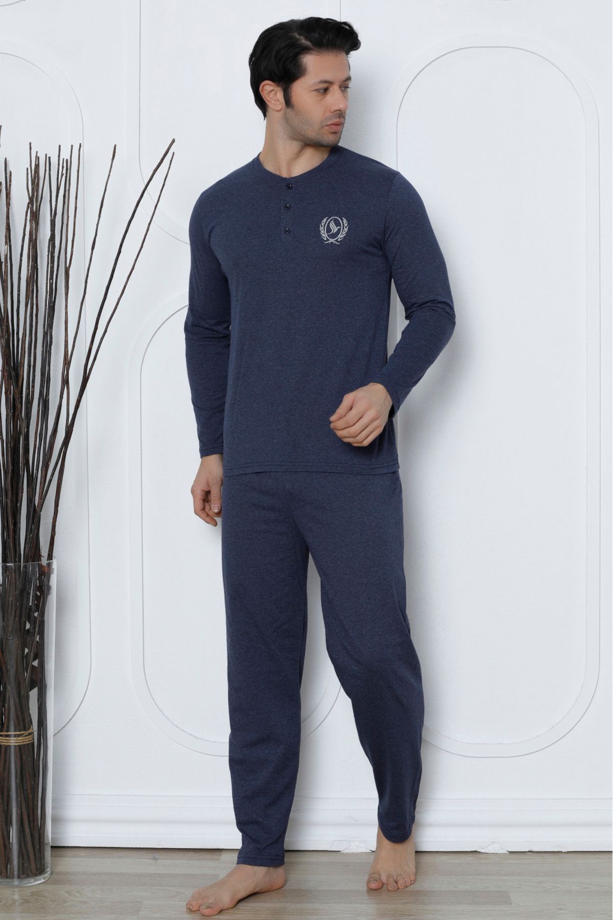 Wordex Flk 8000 Penye Erkek Süprem Yazlık Mevsimlik Uzun Kollu Pijama Takımı